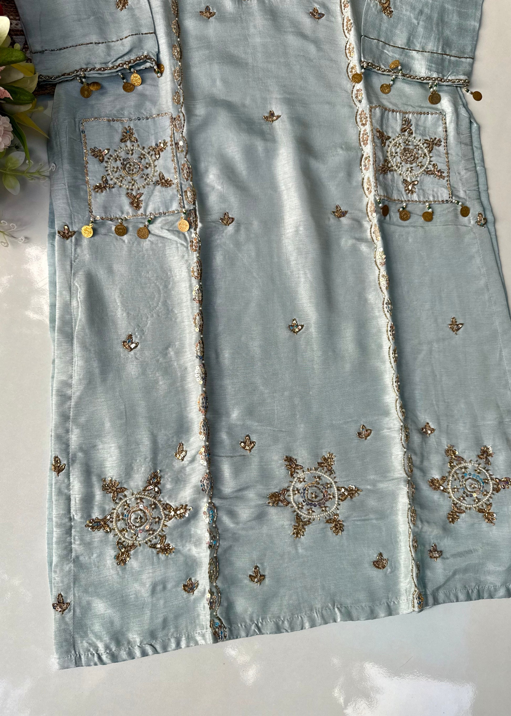 “Aylize” Elegant Dola Silk heavy handwork Kurta Set with Dupatta