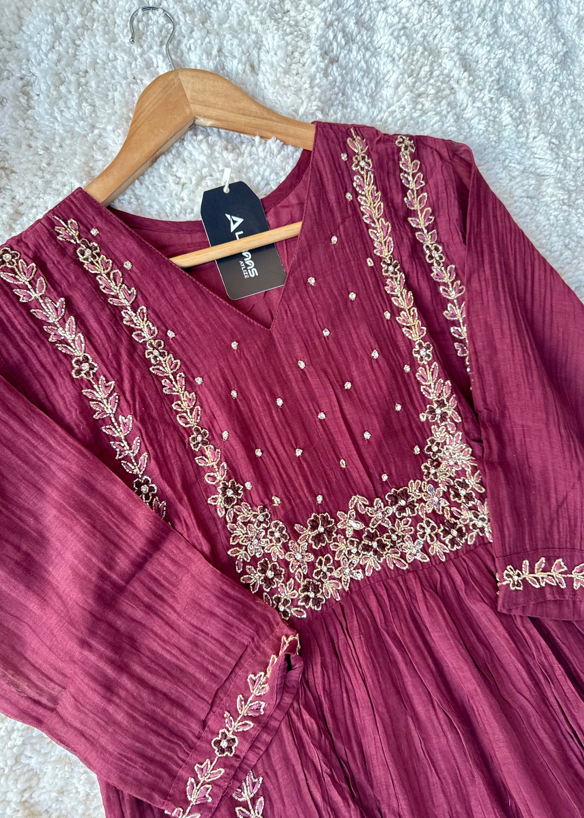 “Ayza” Premium Maroon Mul Chanderi A Line Suit set 🛍️