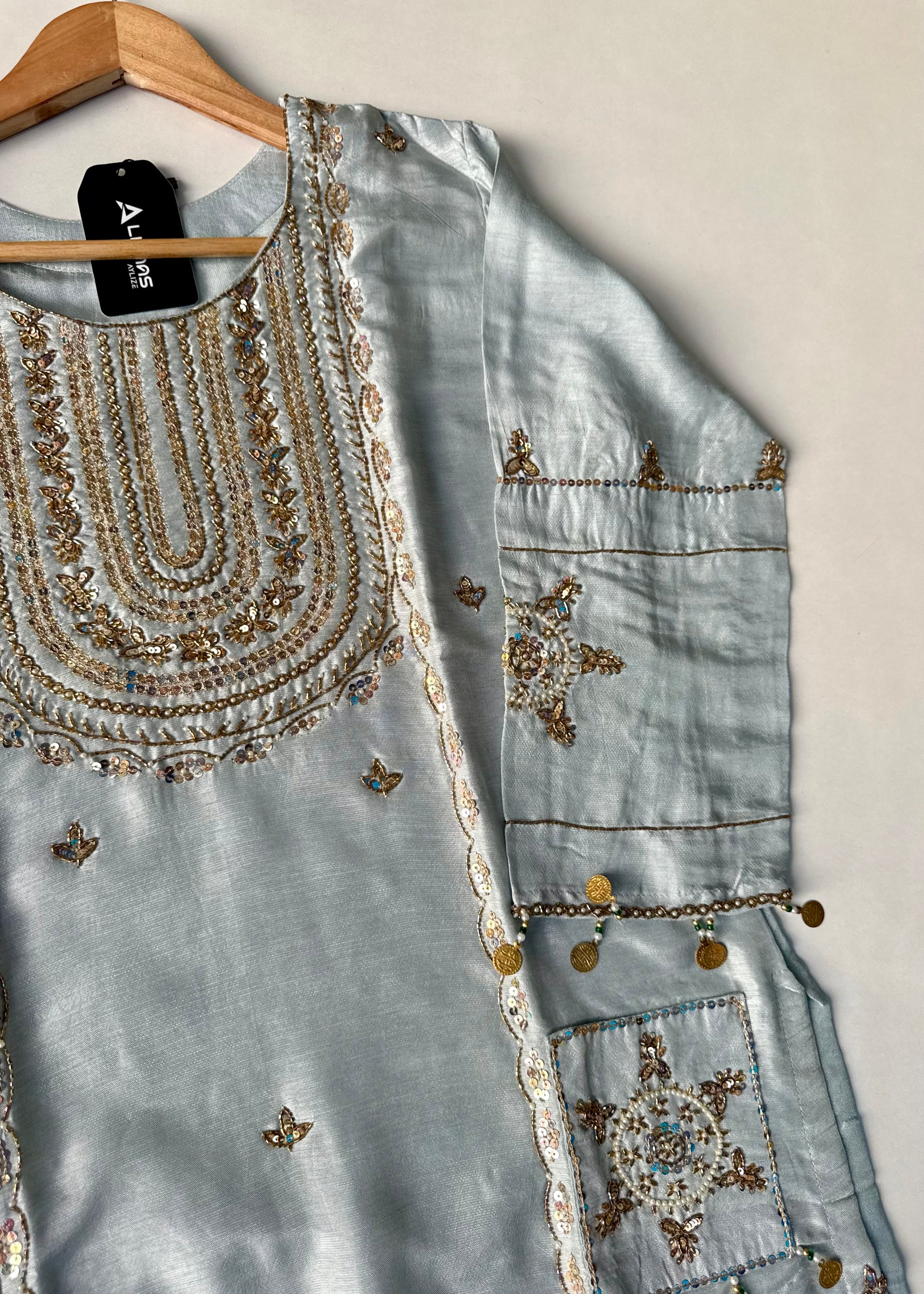 “Aylize” Elegant Dola Silk heavy handwork Kurta Set with Dupatta