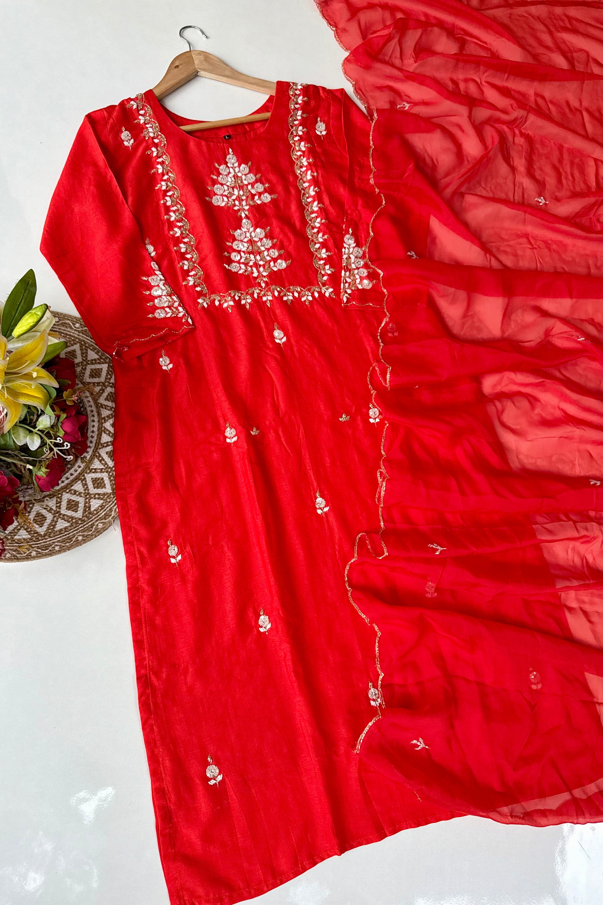 “Orange” Partywear Orange heavy handwork Dola Silk Kurta Set