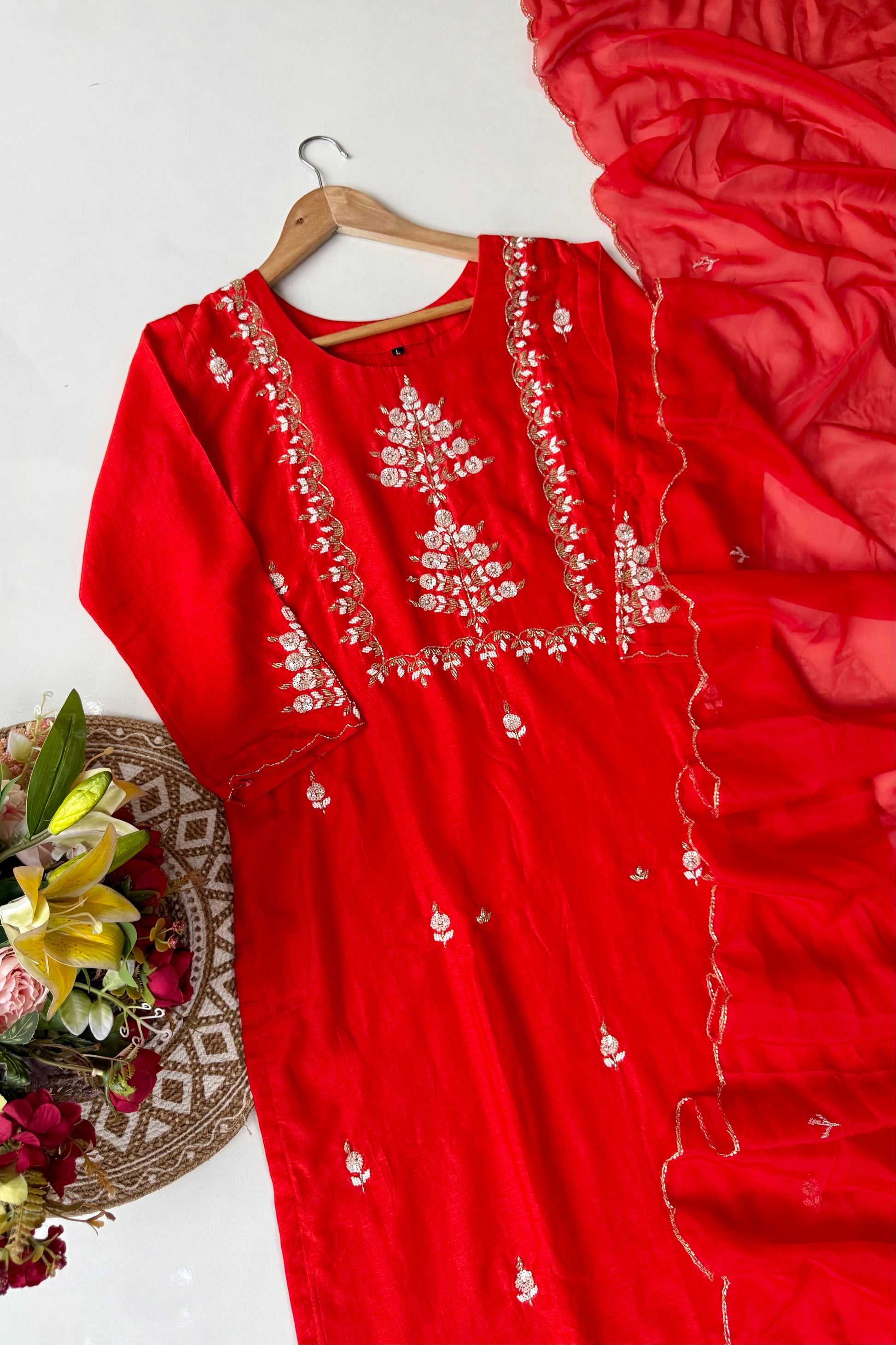 “Orange” Partywear Orange heavy handwork Dola Silk Kurta Set