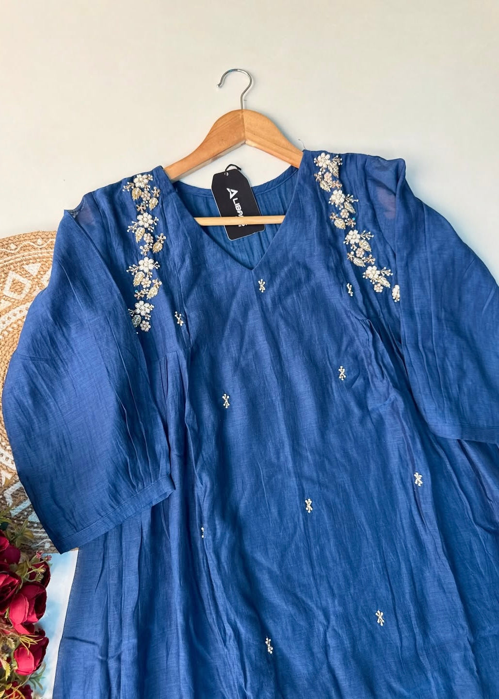 “Zayna” Premium Blue Mul Chanderi anarkali kurta set