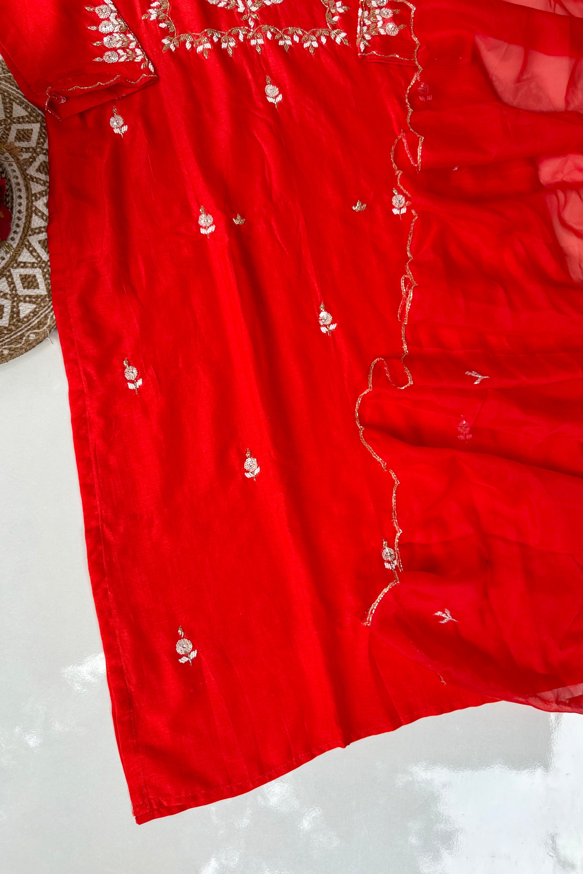 “Orange” Partywear Orange heavy handwork Dola Silk Kurta Set