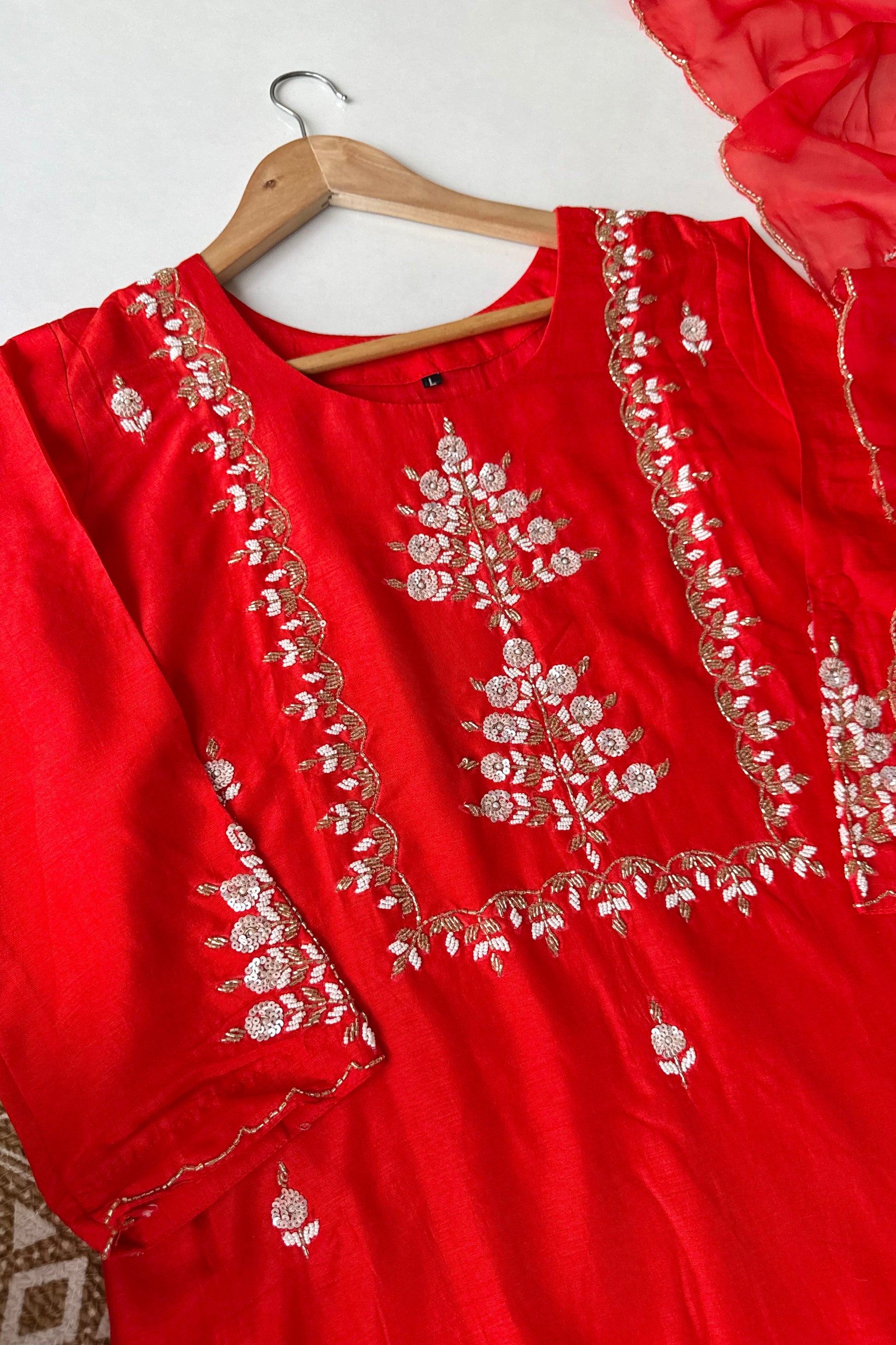 “Orange” Partywear Orange heavy handwork Dola Silk Kurta Set