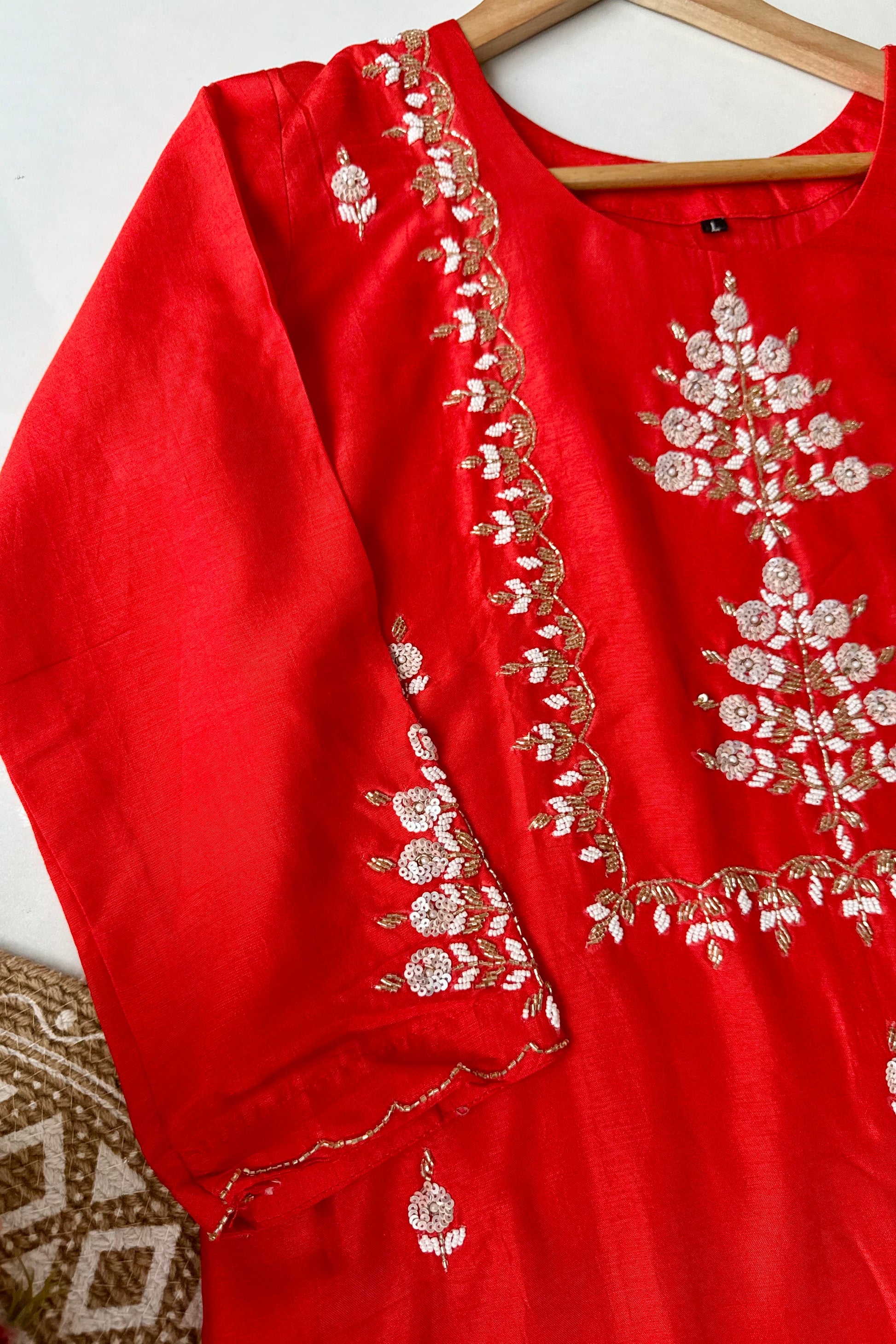 “Orange” Partywear Orange heavy handwork Dola Silk Kurta Set