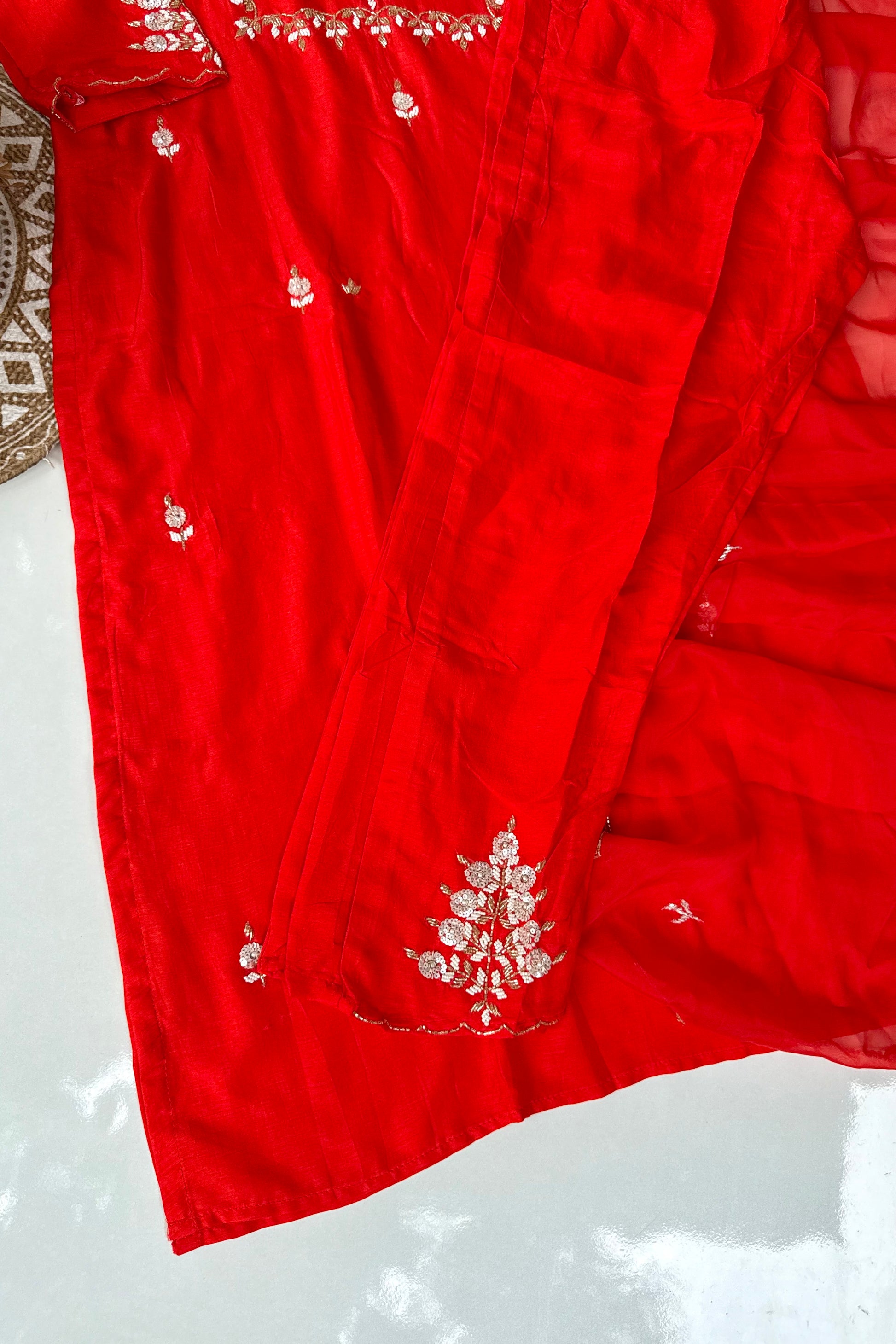 “Orange” Partywear Orange heavy handwork Dola Silk Kurta Set