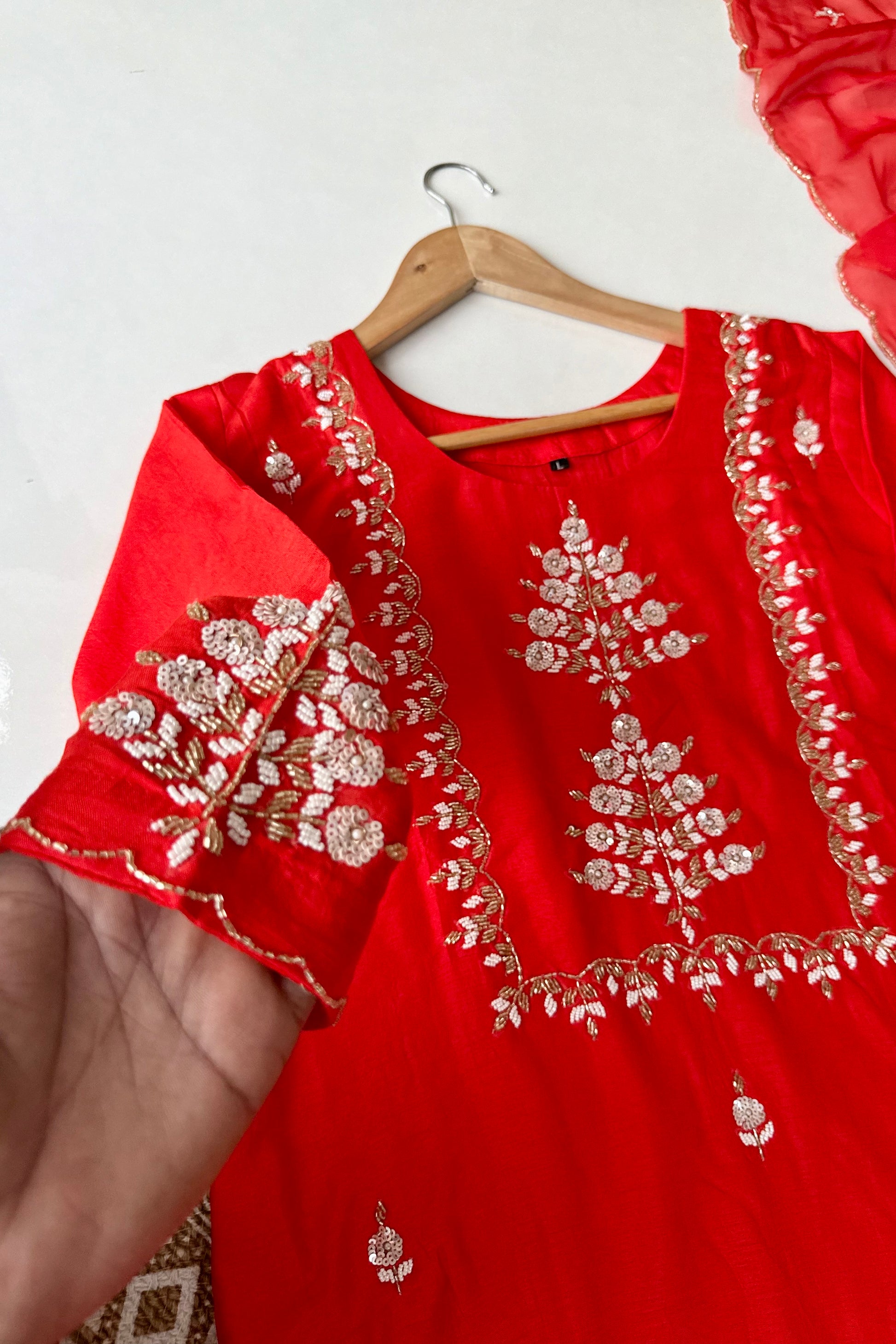 “Orange” Partywear Orange heavy handwork Dola Silk Kurta Set