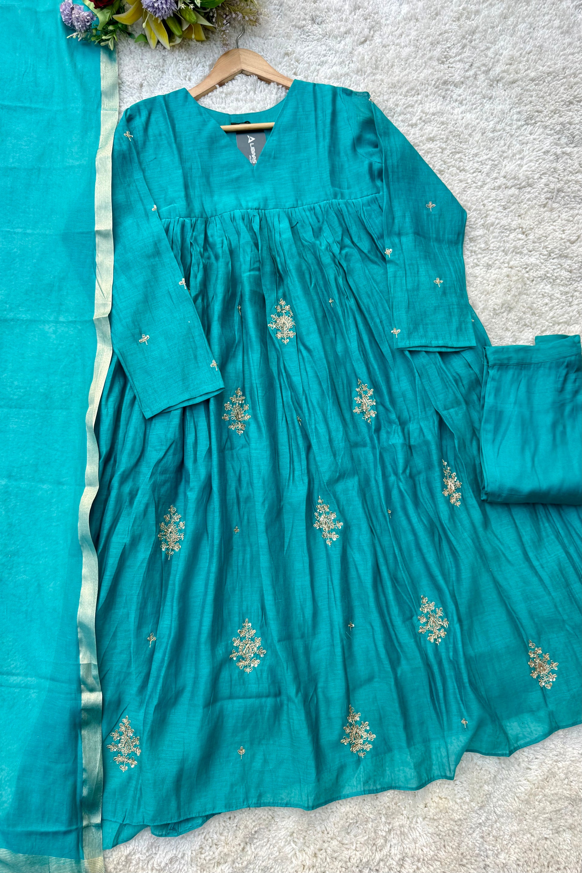 🛍️”Malika – Premium Mul Chanderi Anarkali Kurta Set