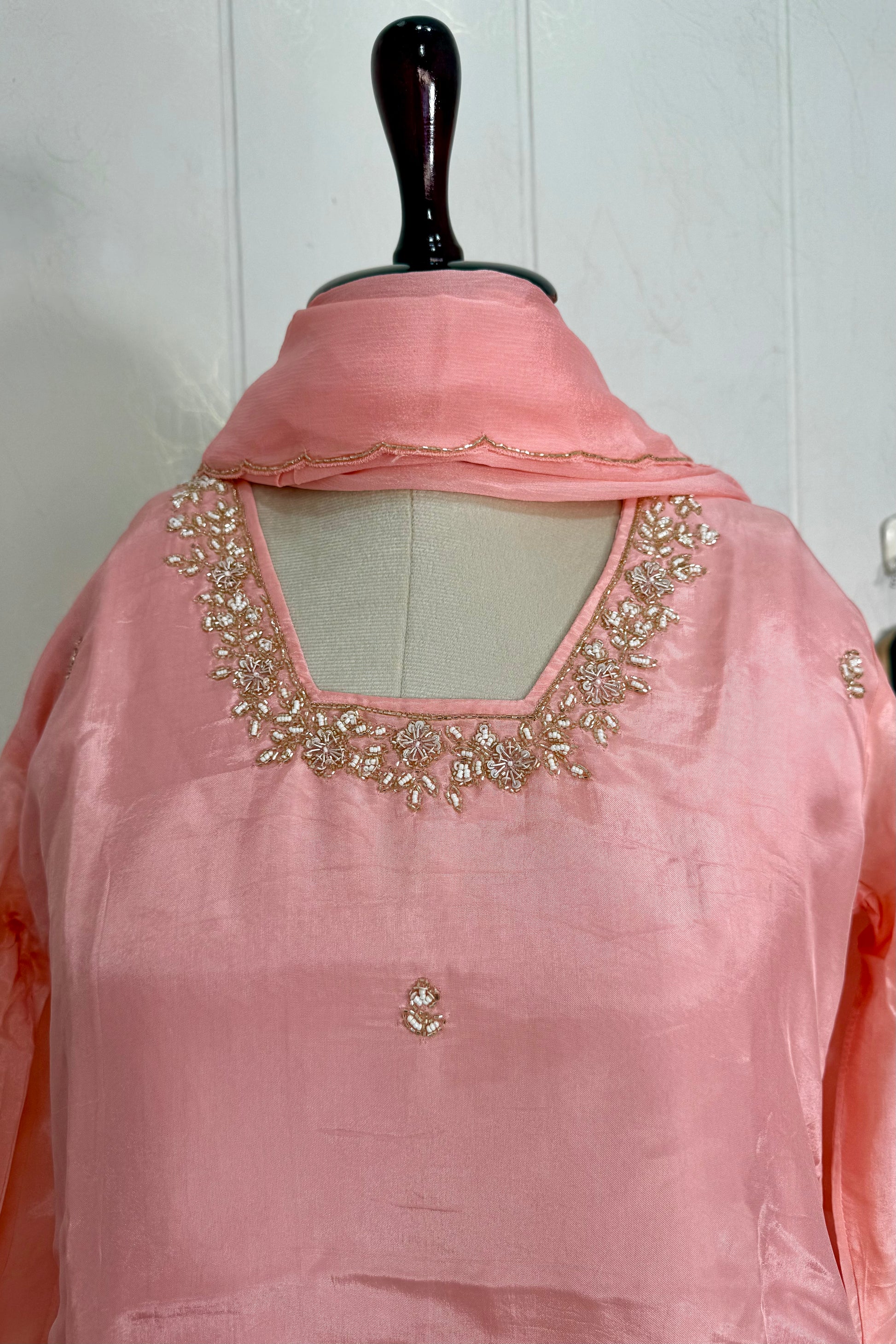 “Inayat” Premium Chinnon handcrafted A- Line  kurta set