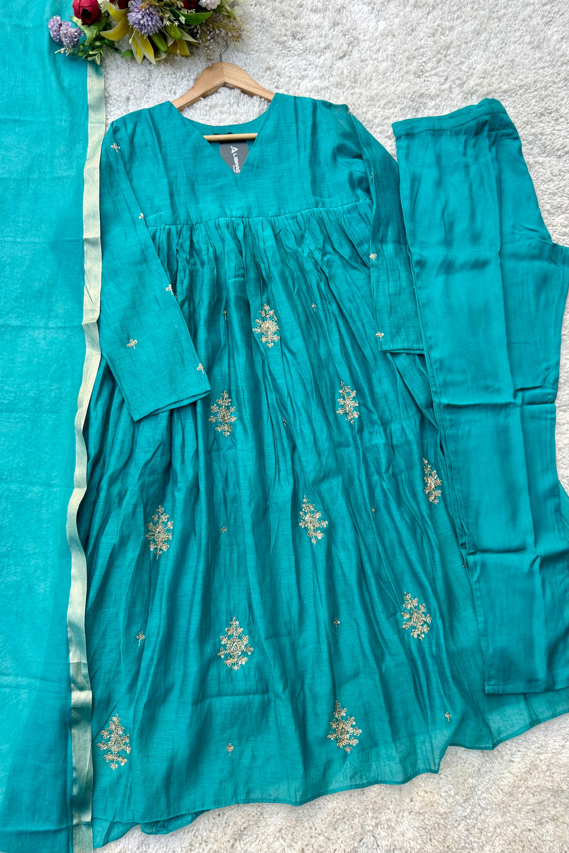 🛍️”Malika – Premium Mul Chanderi Anarkali Kurta Set