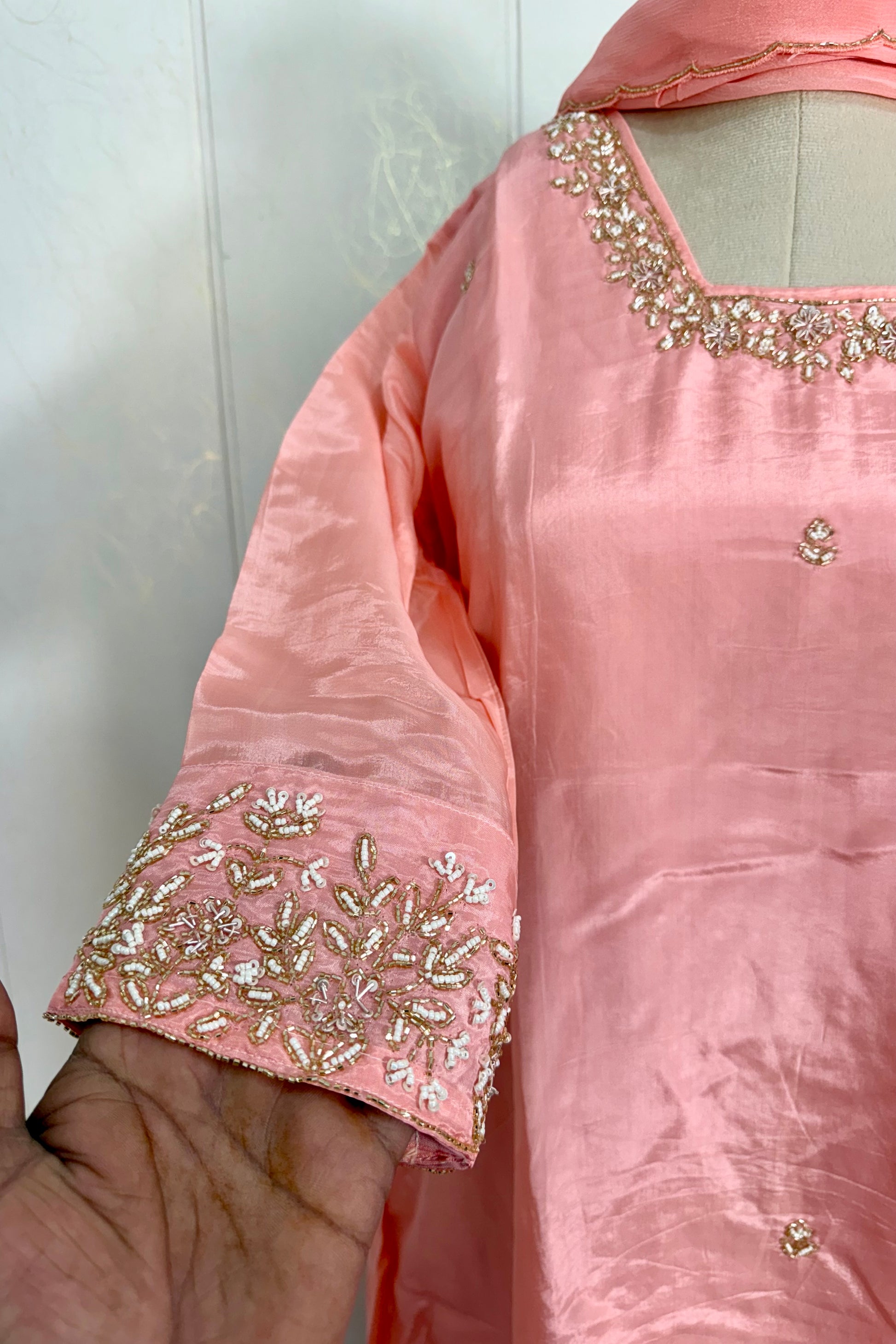 “Inayat” Premium Chinnon handcrafted A- Line  kurta set
