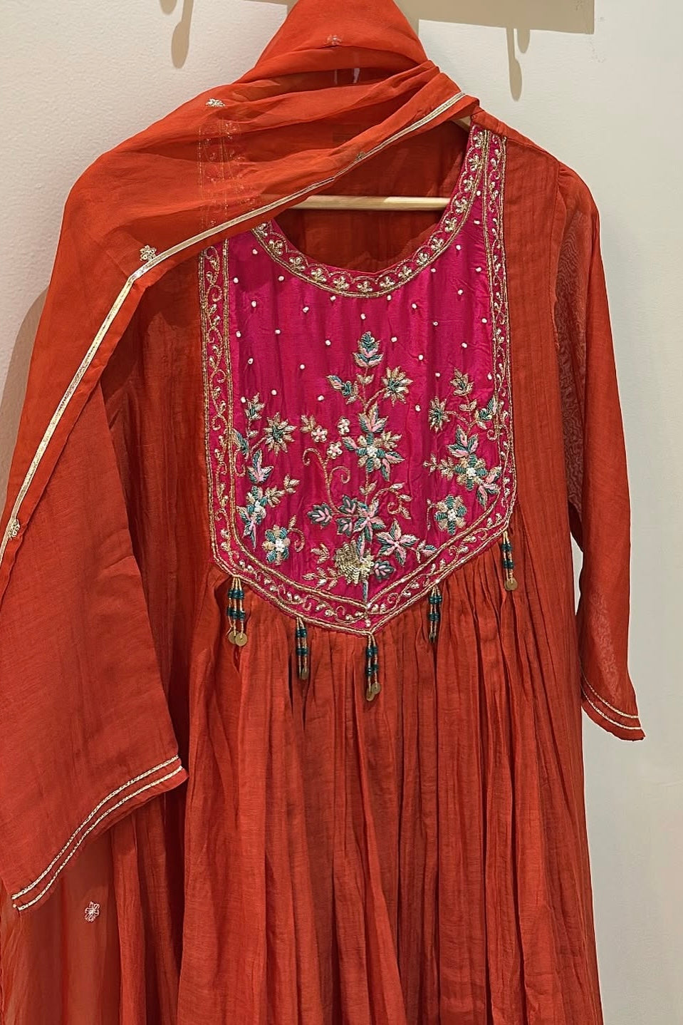 “Deep” Premium Rust Orange Mul Chanderi Anarkali Kurta Set