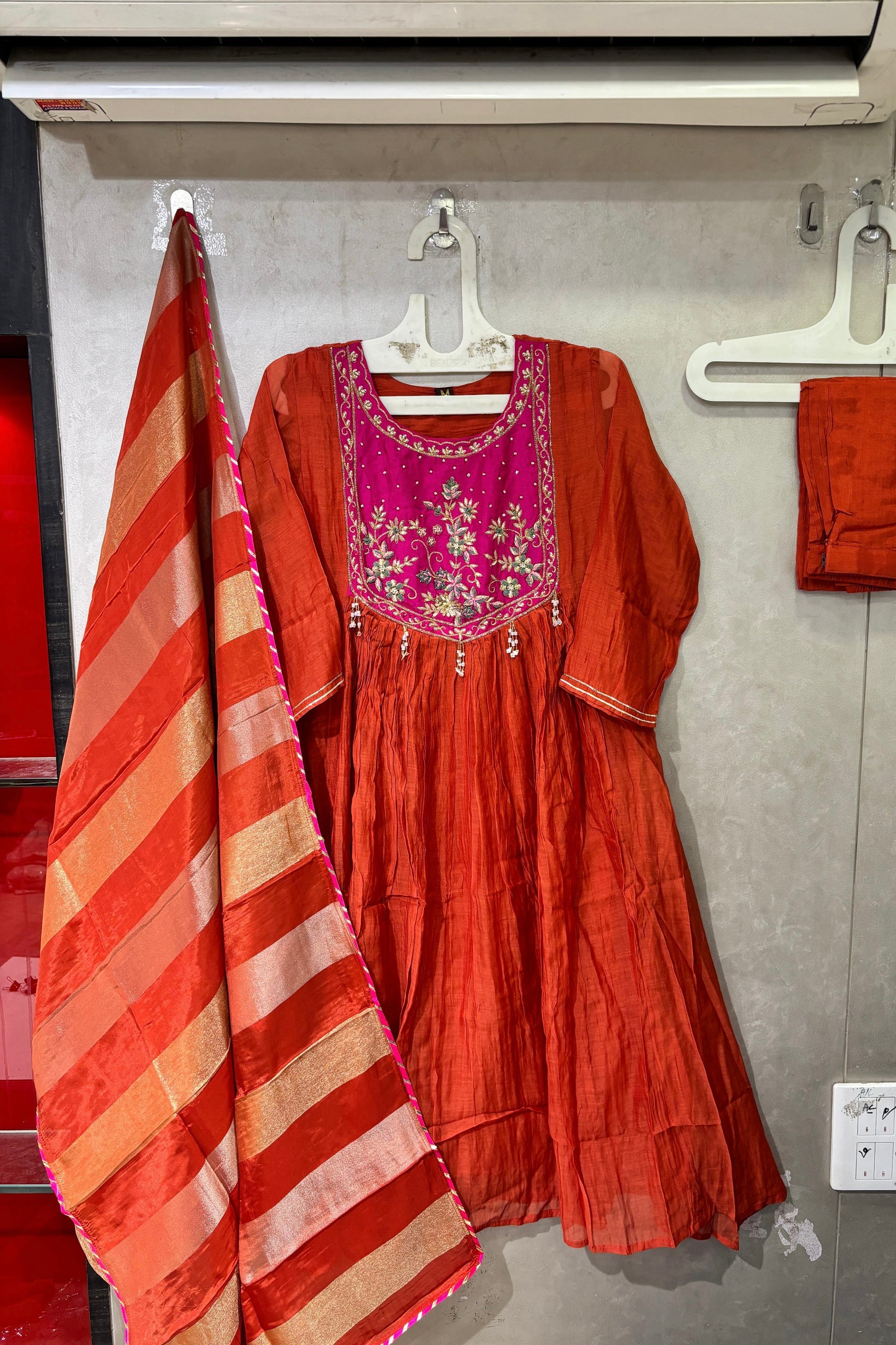 “Deep” Premium Rust Orange Mul Chanderi Anarkali Kurta Set