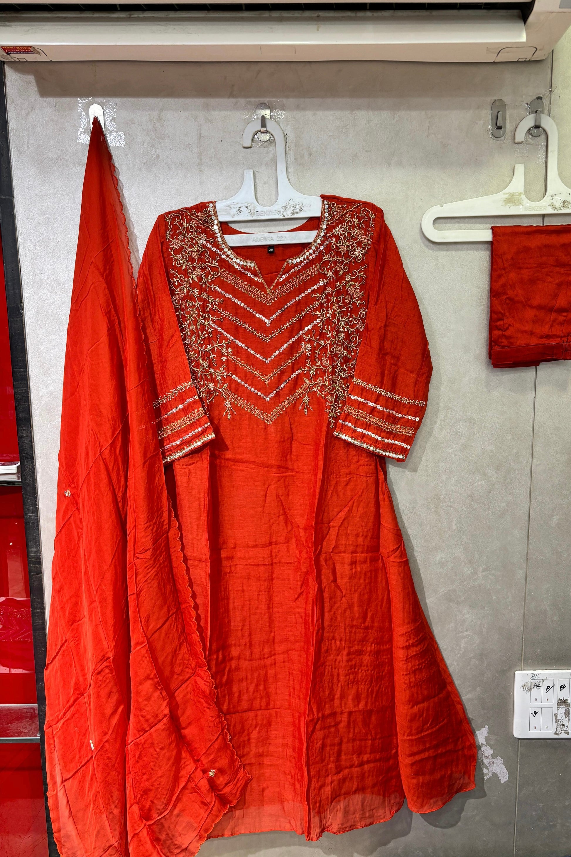 “Chanda” Premium karwa chaut special mul chanderi A line kurta set