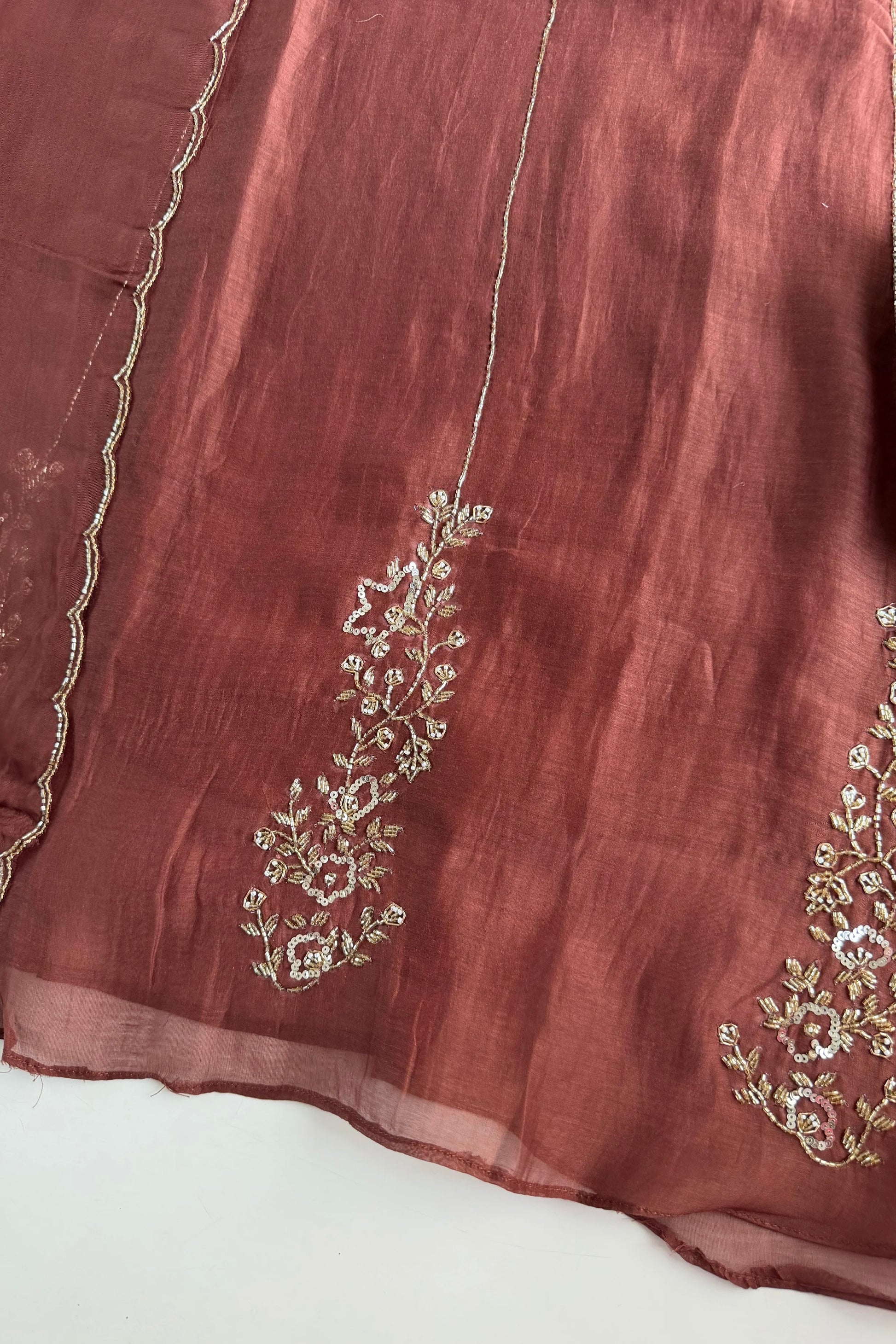 ✨”Rida - Premium Rose Brown Mul Chanderi A-Line Kurta Set