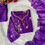 “Peacock” Royal Purple Dola Silk Peacock Handwork Suit Set