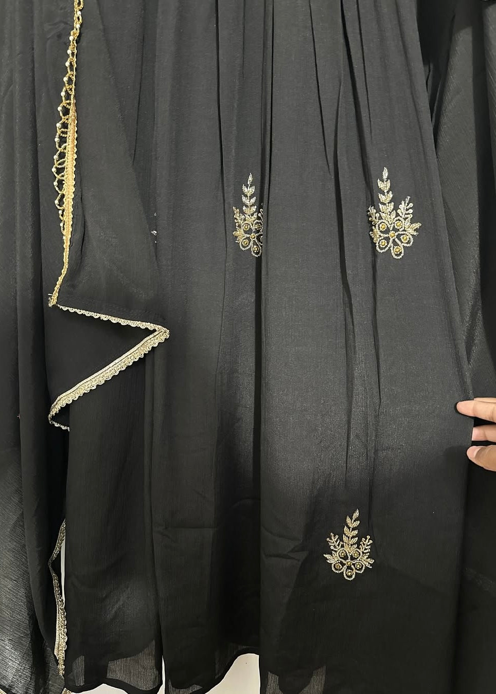 “Black” Elegant Black Anarkali Suit in Chinnon Fabric
