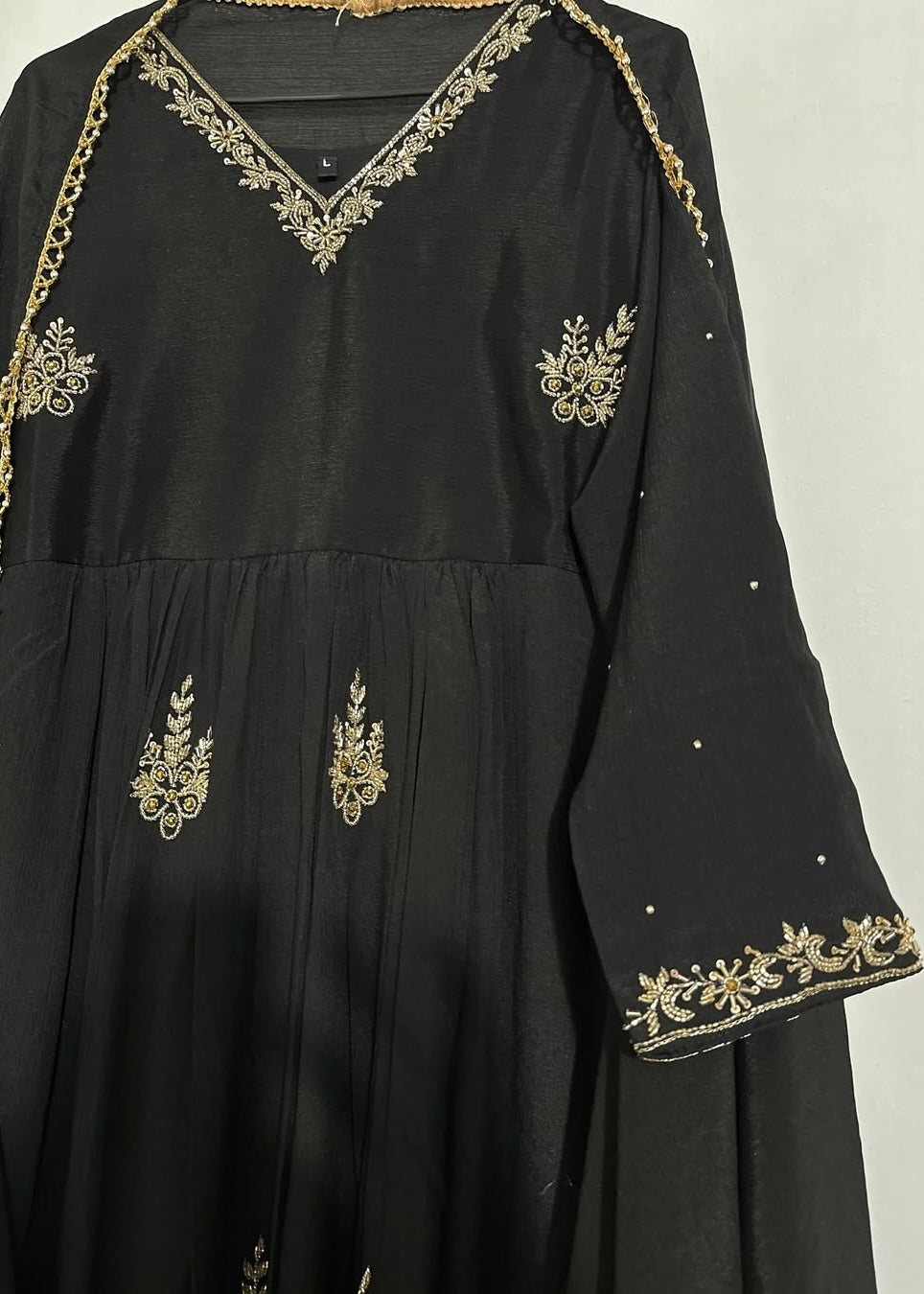 “Black” Elegant Black Anarkali Suit in Chinnon Fabric