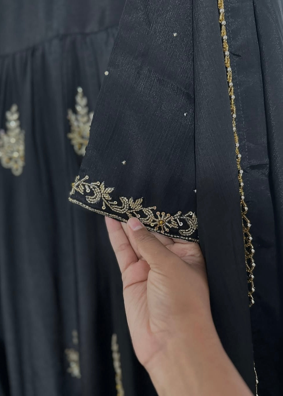 “Black” Elegant Black Anarkali Suit in Chinnon Fabric