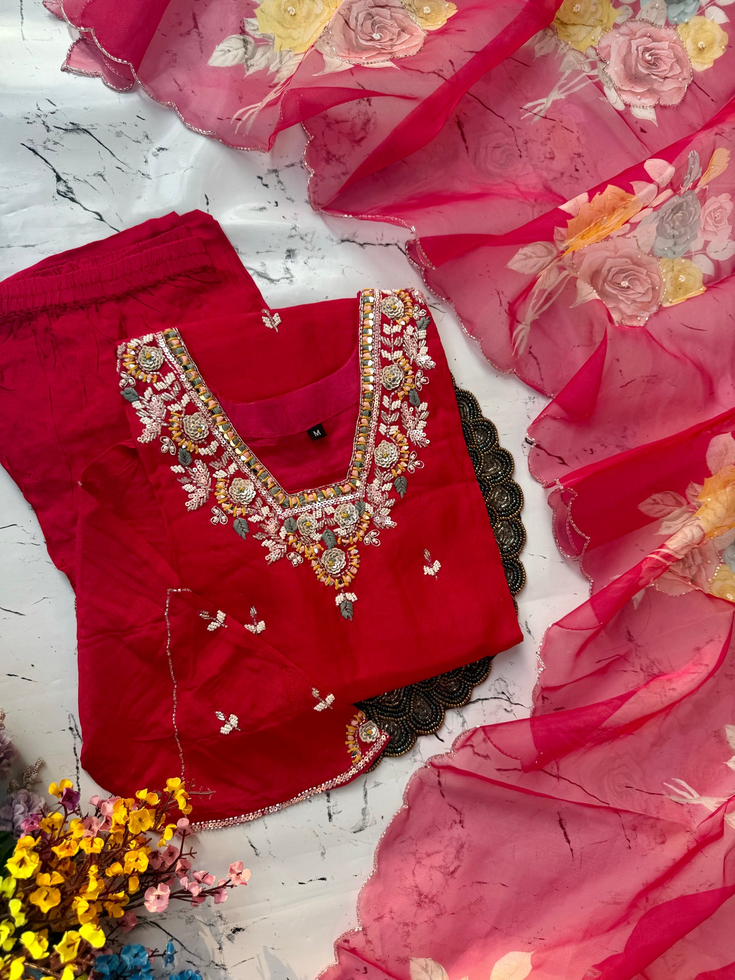 “Aruna" Party wear Handcrafted dola silk set