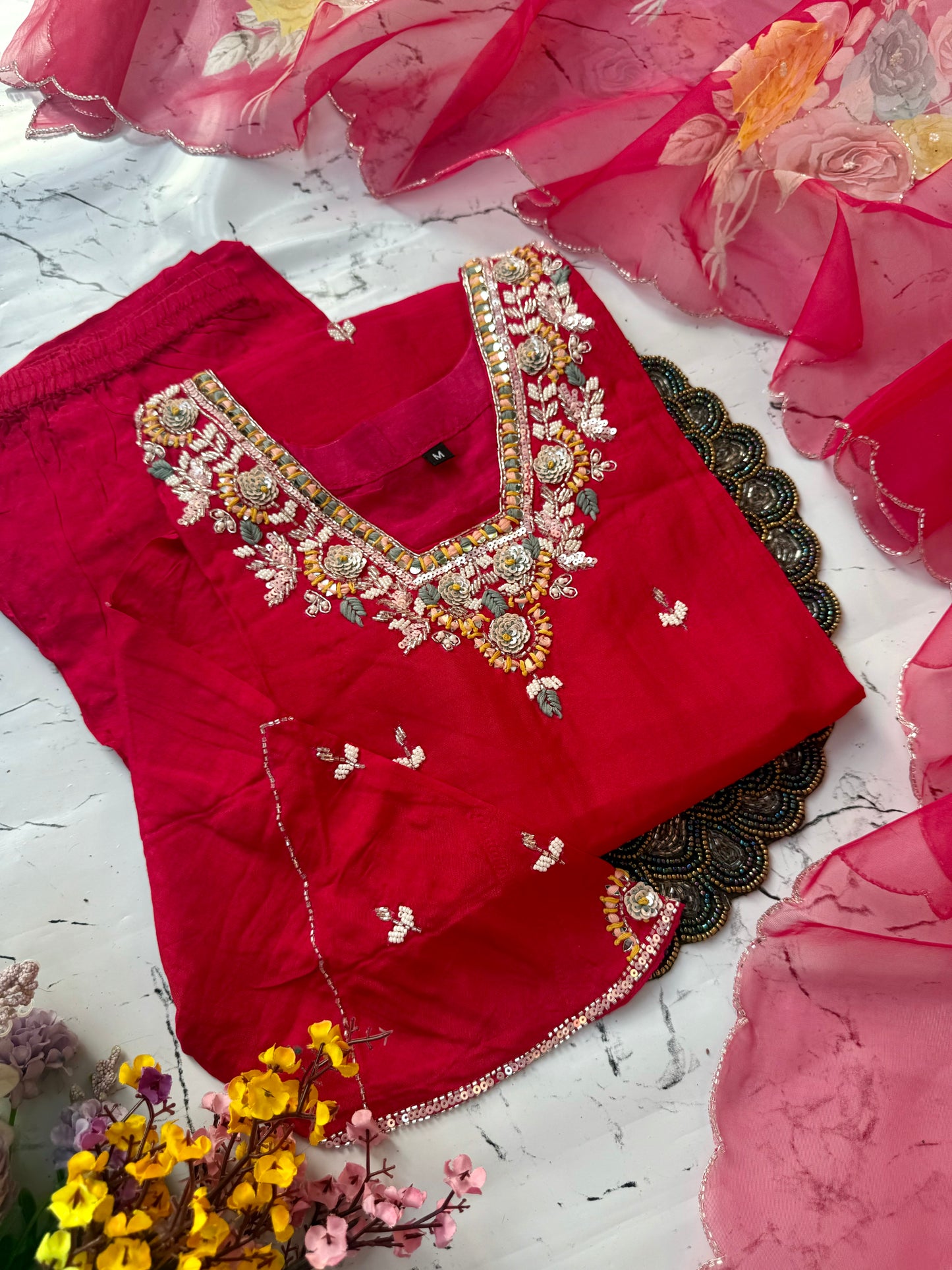 “Aruna" Party wear Handcrafted dola silk set