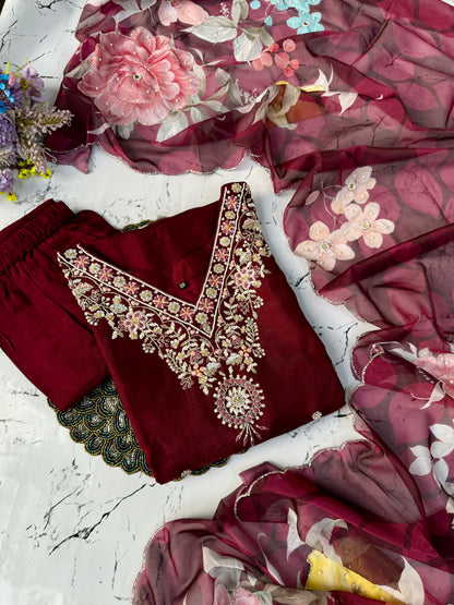 “Anuradha" Party wear Handcrafted dola silk set