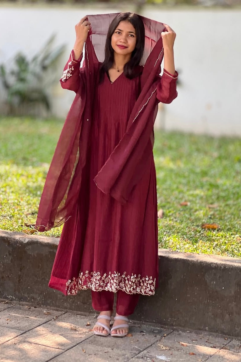 ✨”Auzan– Premium Mul Chanderi A-Line Kurta Set