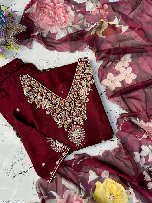 “Anuradha" Party wear Handcrafted dola silk set