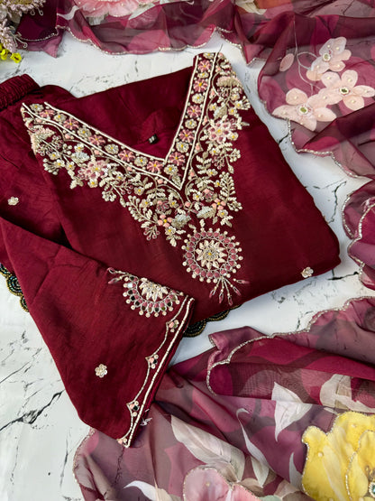 “Anuradha" Party wear Handcrafted dola silk set