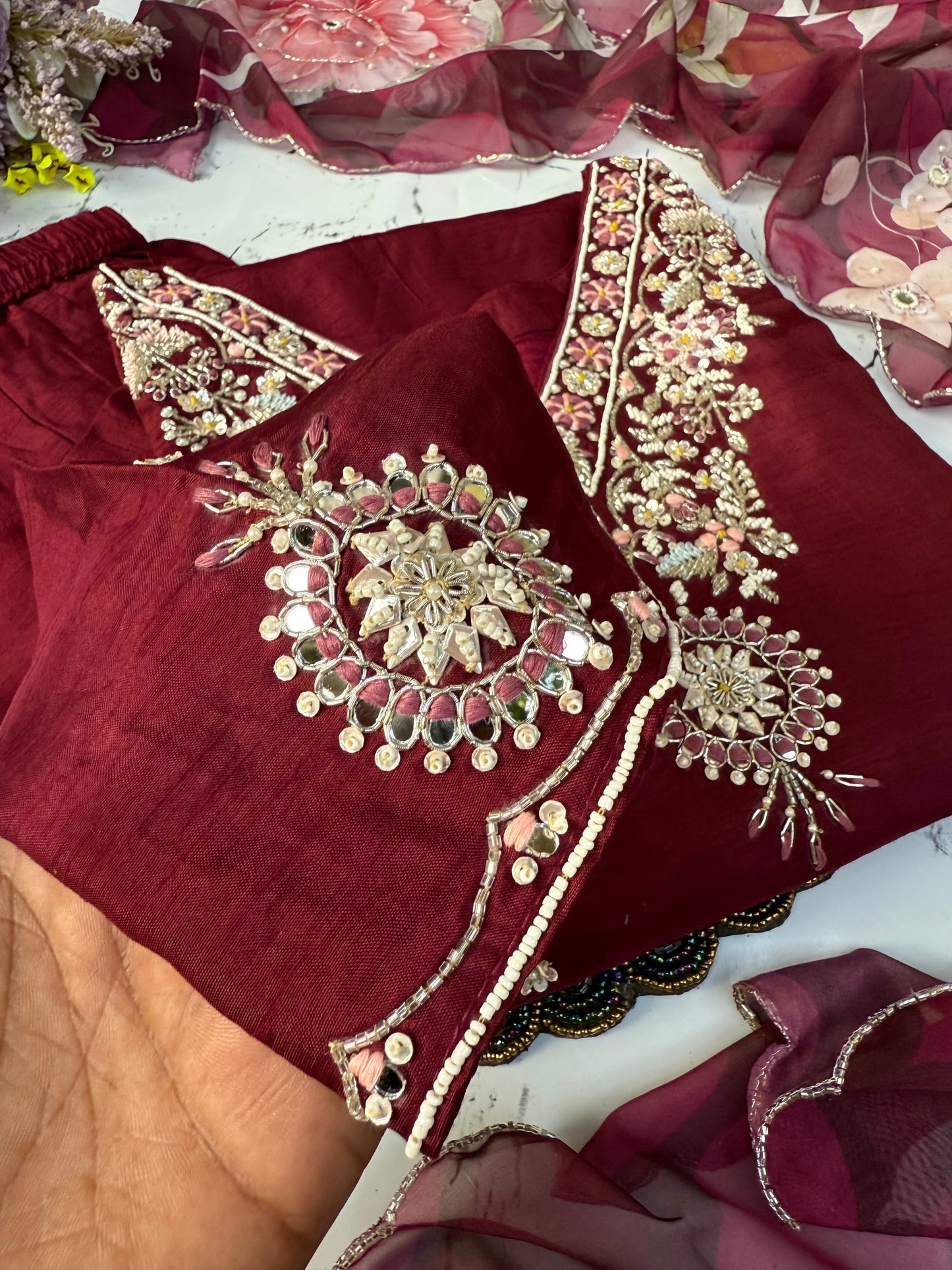 “Anuradha" Party wear Handcrafted dola silk set