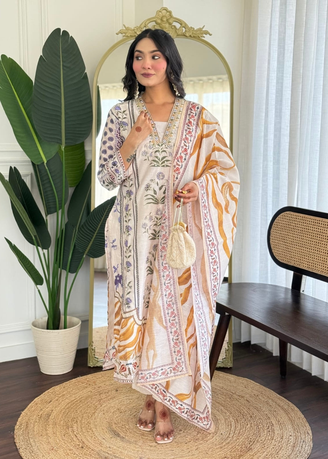 “MILAN" Premium Mul cotton handwork anarkali kurta set