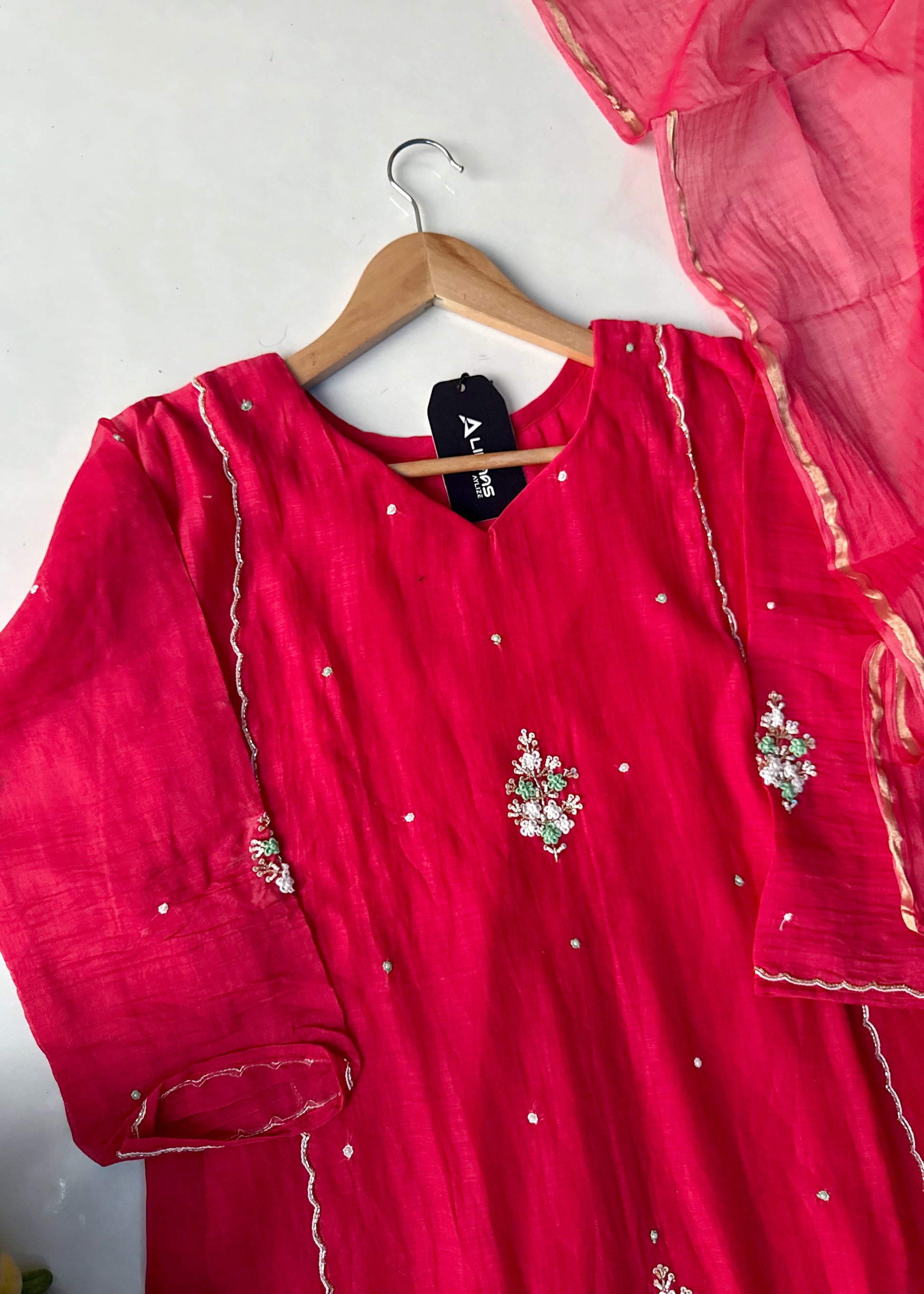 “Myra” Red Mul Chanderi A-Line Anarkali Kurta set