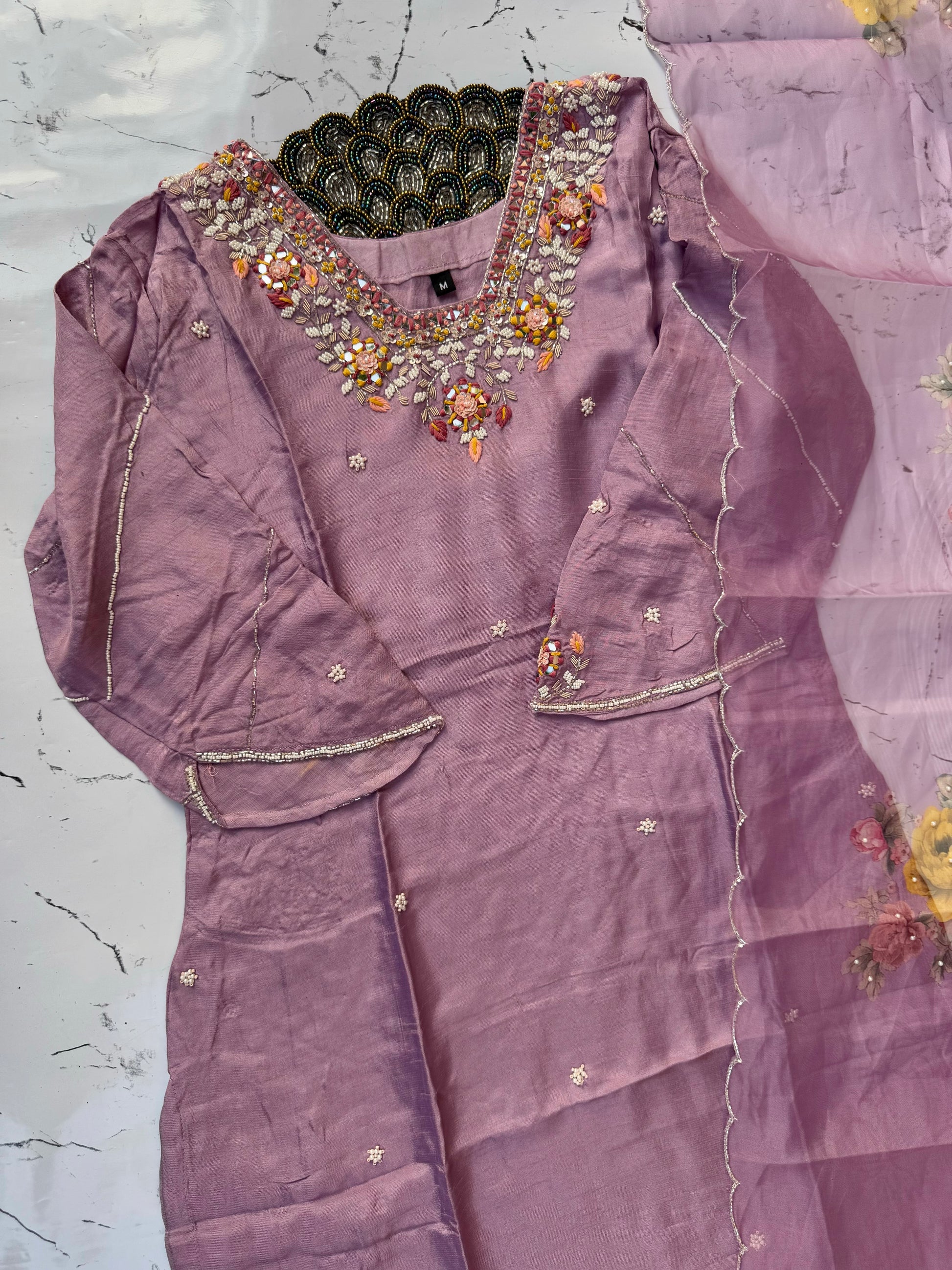 "Jyoti" Party wear Handcrafted dola silk set