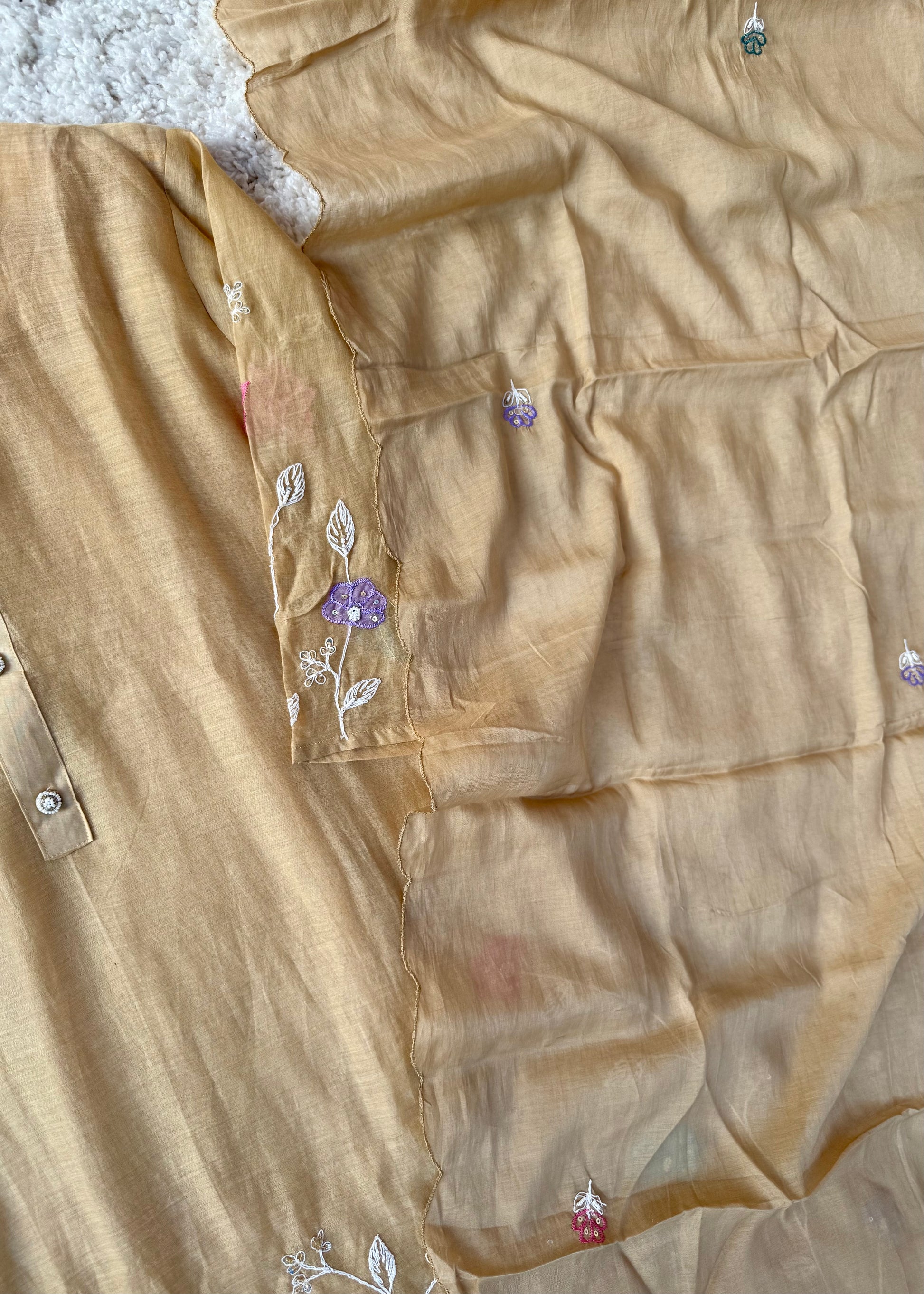 “Thread” Premium Beige Mul Chanderi A Line kurta set