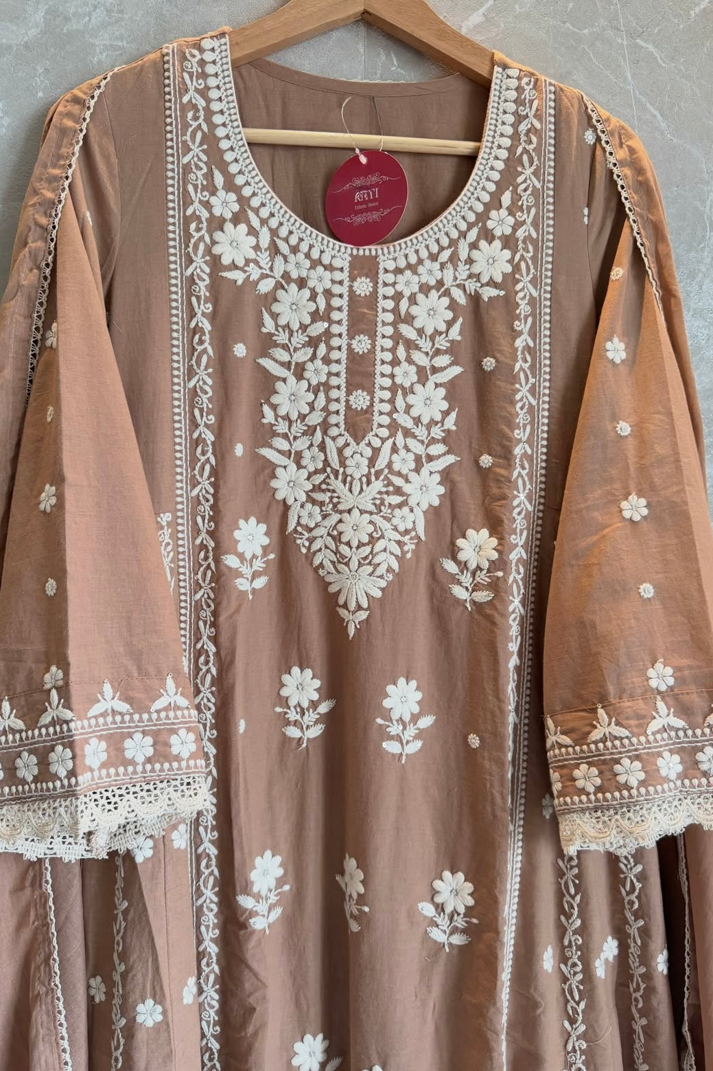 ✨”Inayat- Premium Cotton Embroidered Anarkali Suit Set