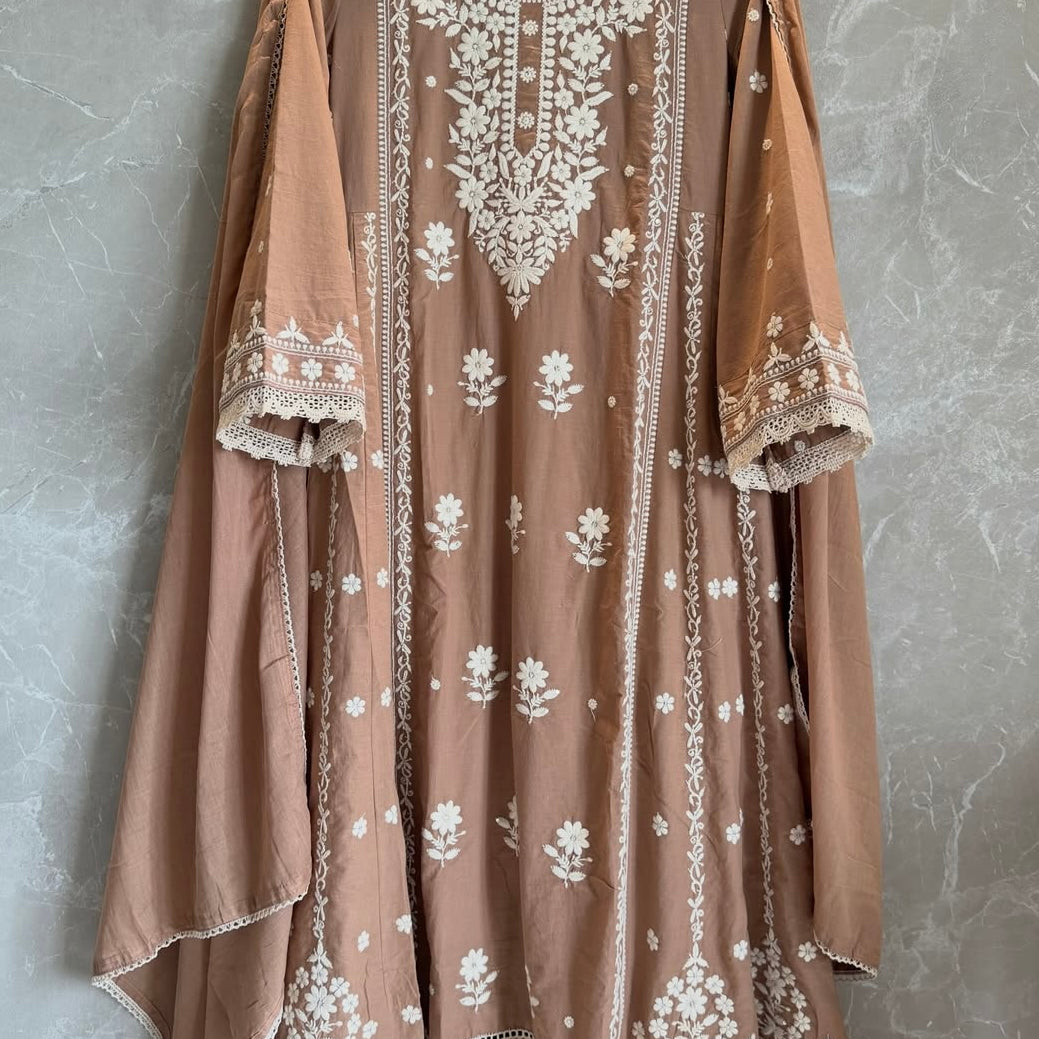 ✨”Inayat- Premium Cotton Embroidered Anarkali Suit Set