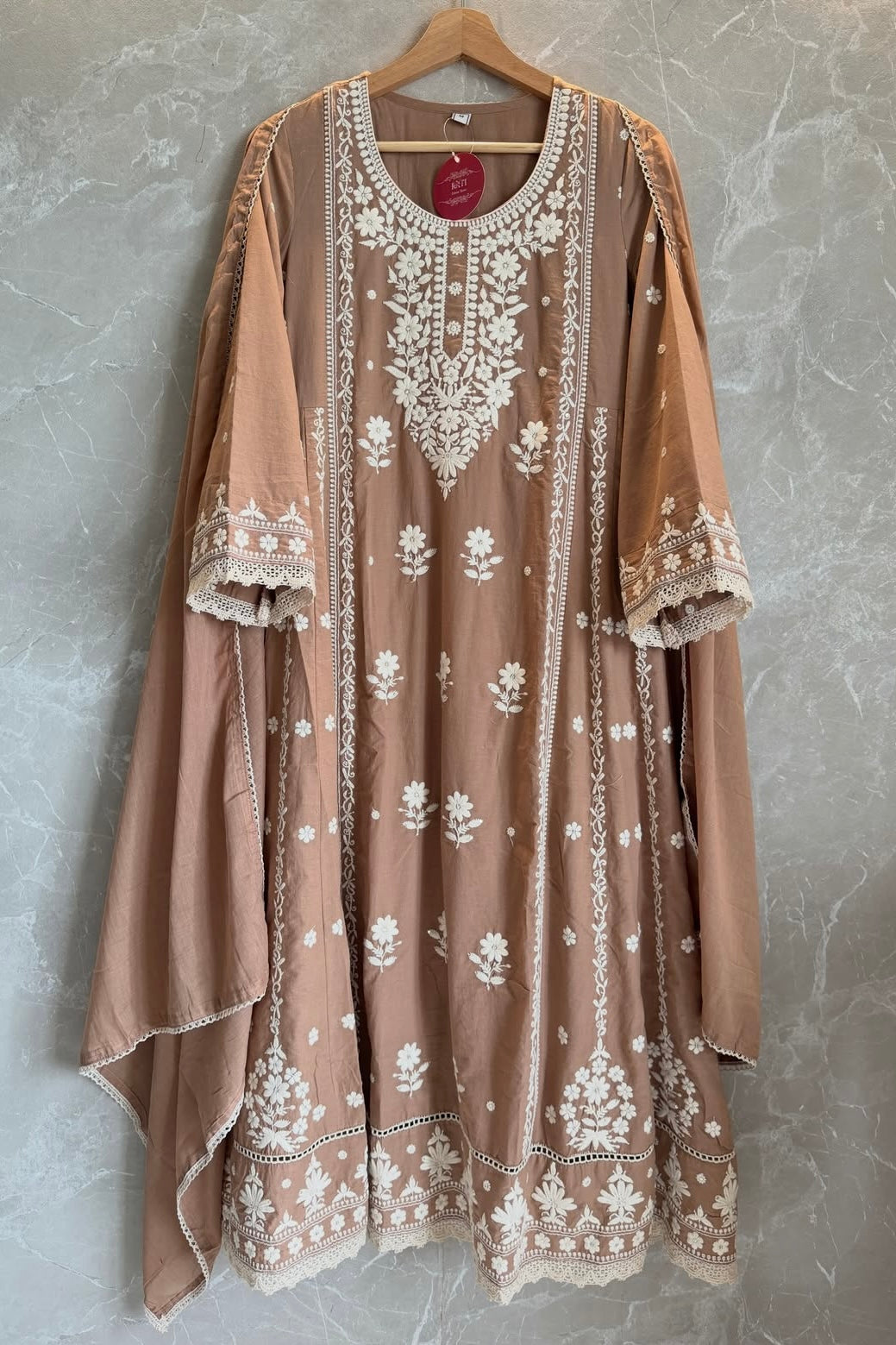 ✨”Inayat- Premium Cotton Embroidered Anarkali Suit Set