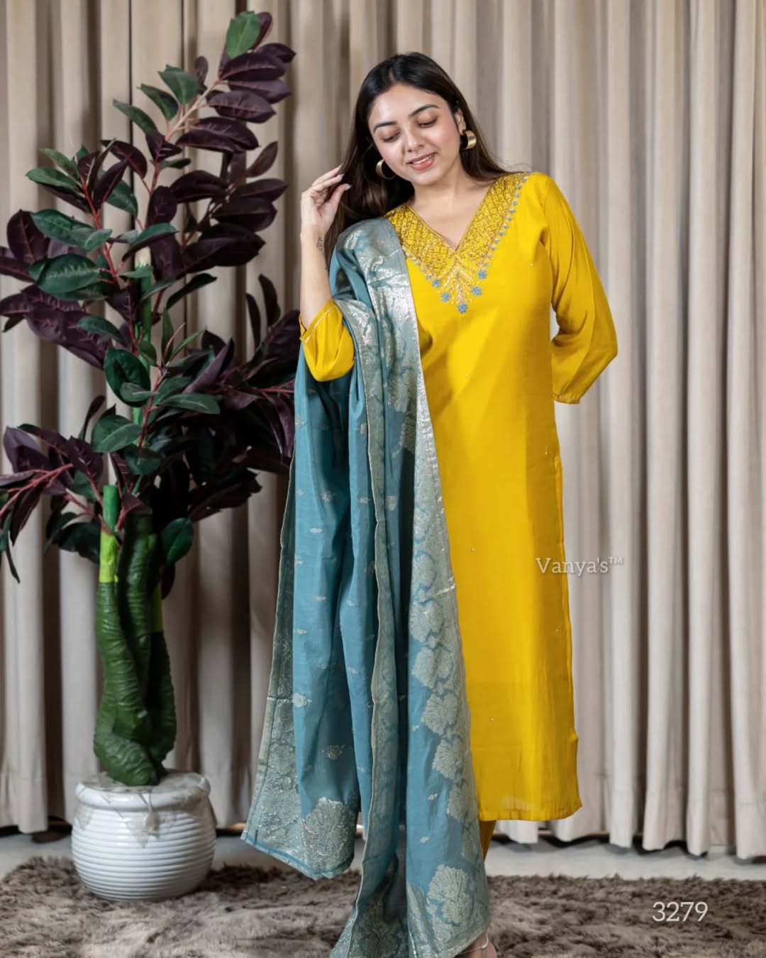 “Mansi” Elegant russain silk hand embroidery work suit