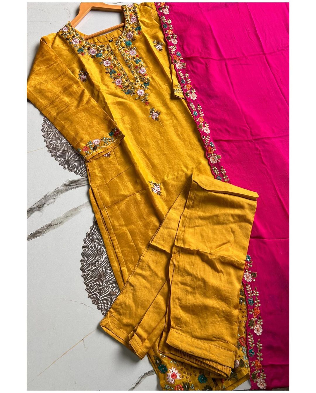 “ SARIKA” Tissue silk kurti bottom with chinnon dupatta set