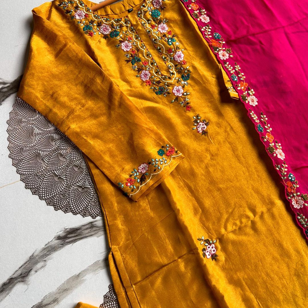 “ SARIKA” Tissue silk kurti bottom with chinnon dupatta set