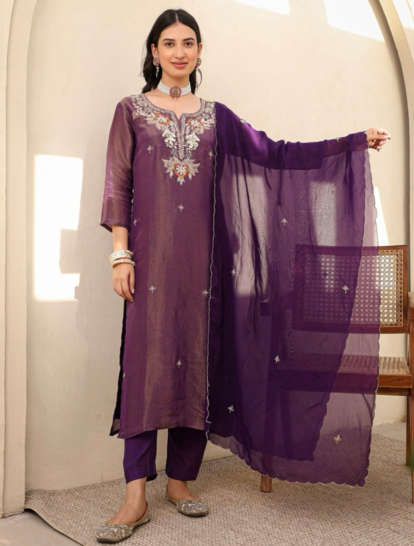 “HAYAT” Premium tissue silk stright kurti bottom with dupatta set