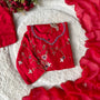 “Peacock” Deep Red Dola Silk Peacock Handwork Suit Set