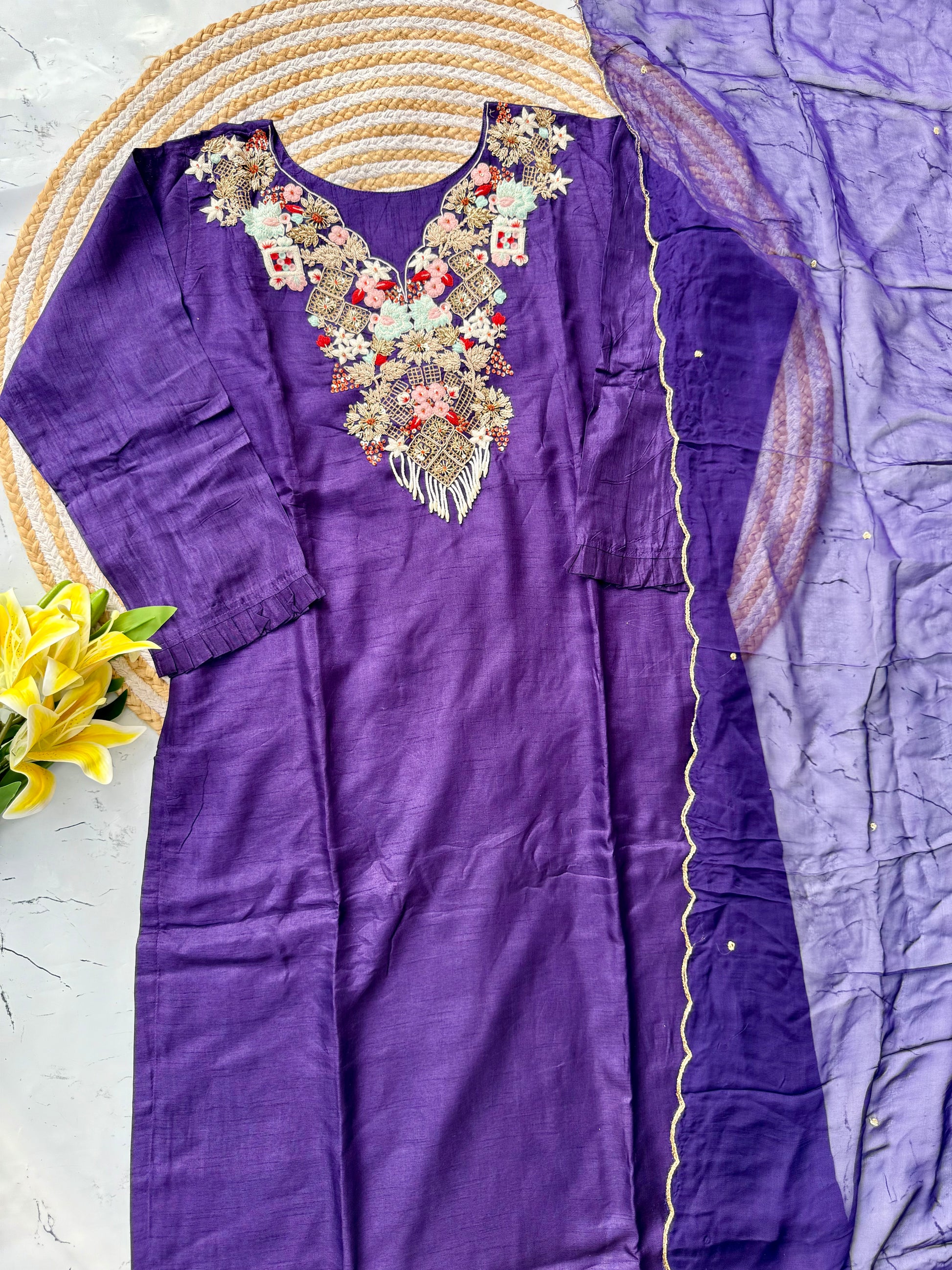 “Aahana ” Premium heavy handwork dola silk kurti set