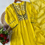 “Mirror” Lemon Yellow Mul Chanderi Mirror Work A Line kurta set