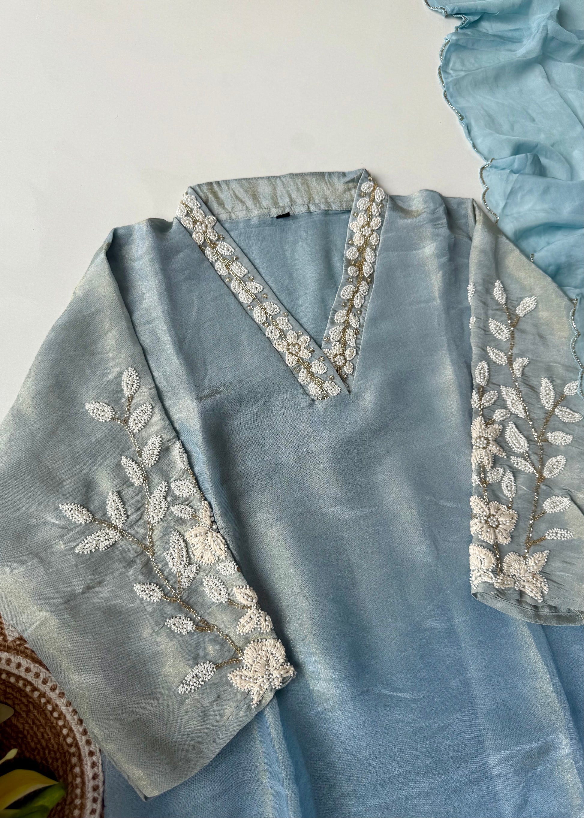 “Alora” Blue Serenity Ombre Tissue Silk kurta set