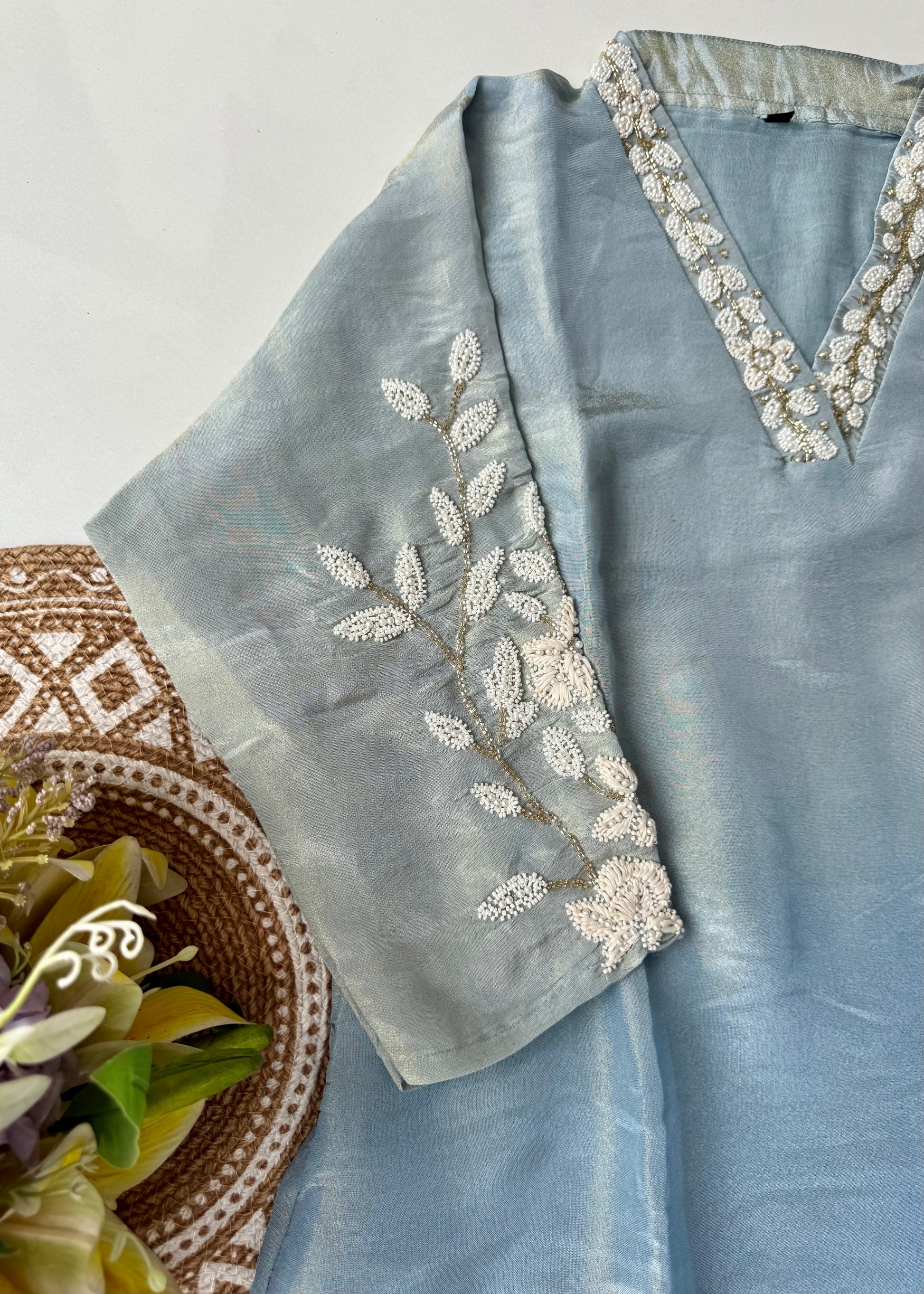 “Alora” Blue Serenity Ombre Tissue Silk kurta set