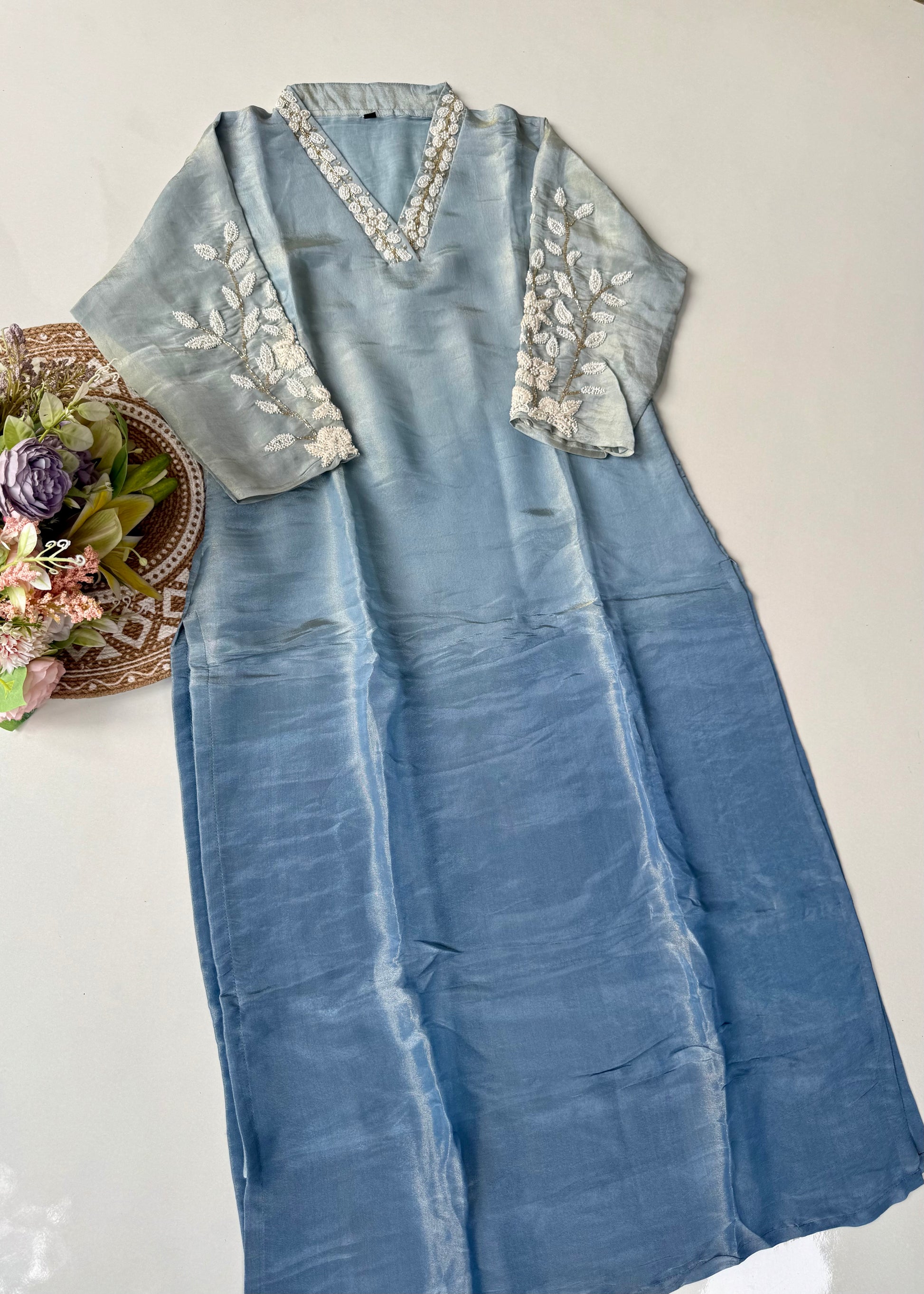 “Alora” Blue Serenity Ombre Tissue Silk kurta set