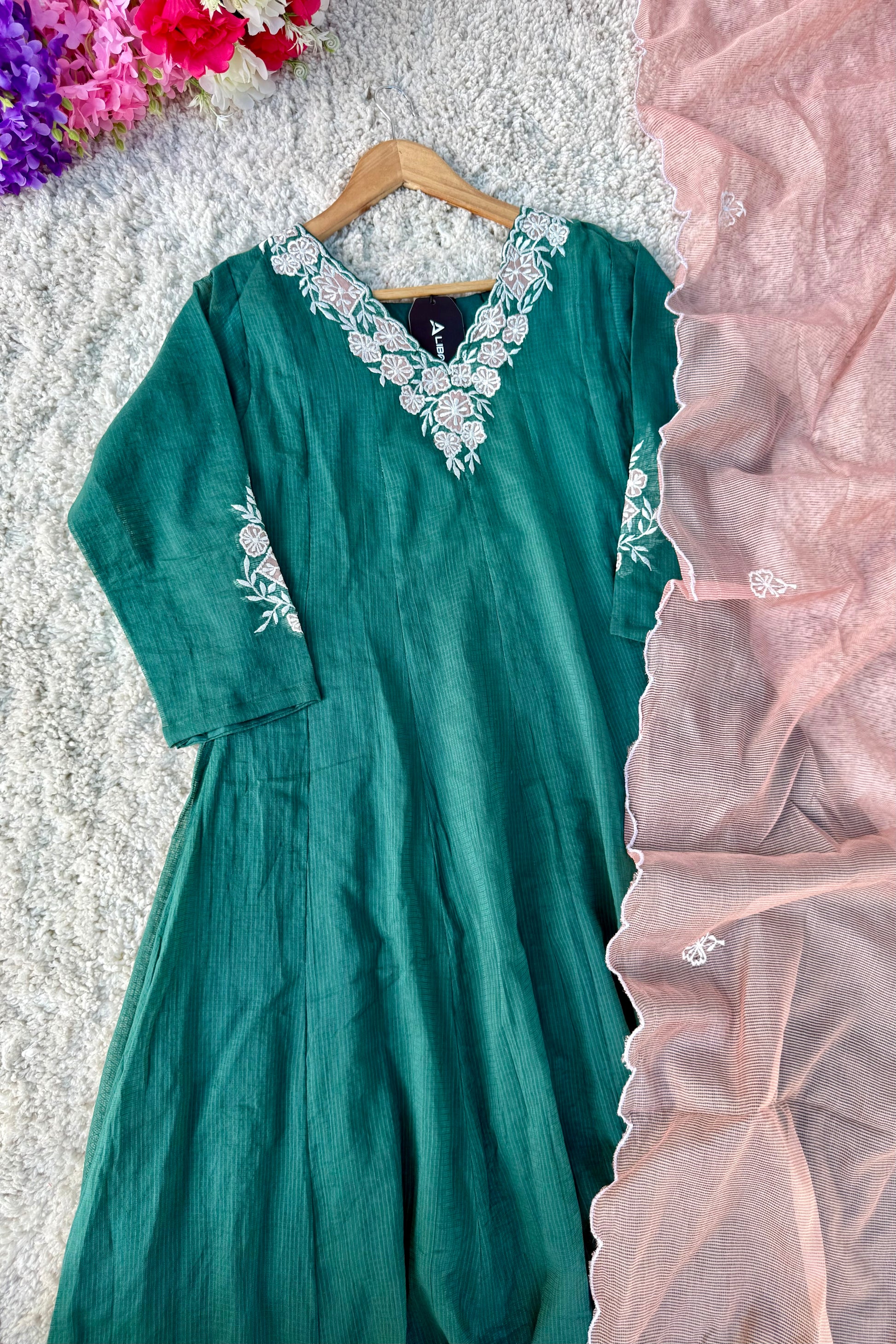 ✨AZ02- Beautiful Kota Embroidered A Line Kurta set