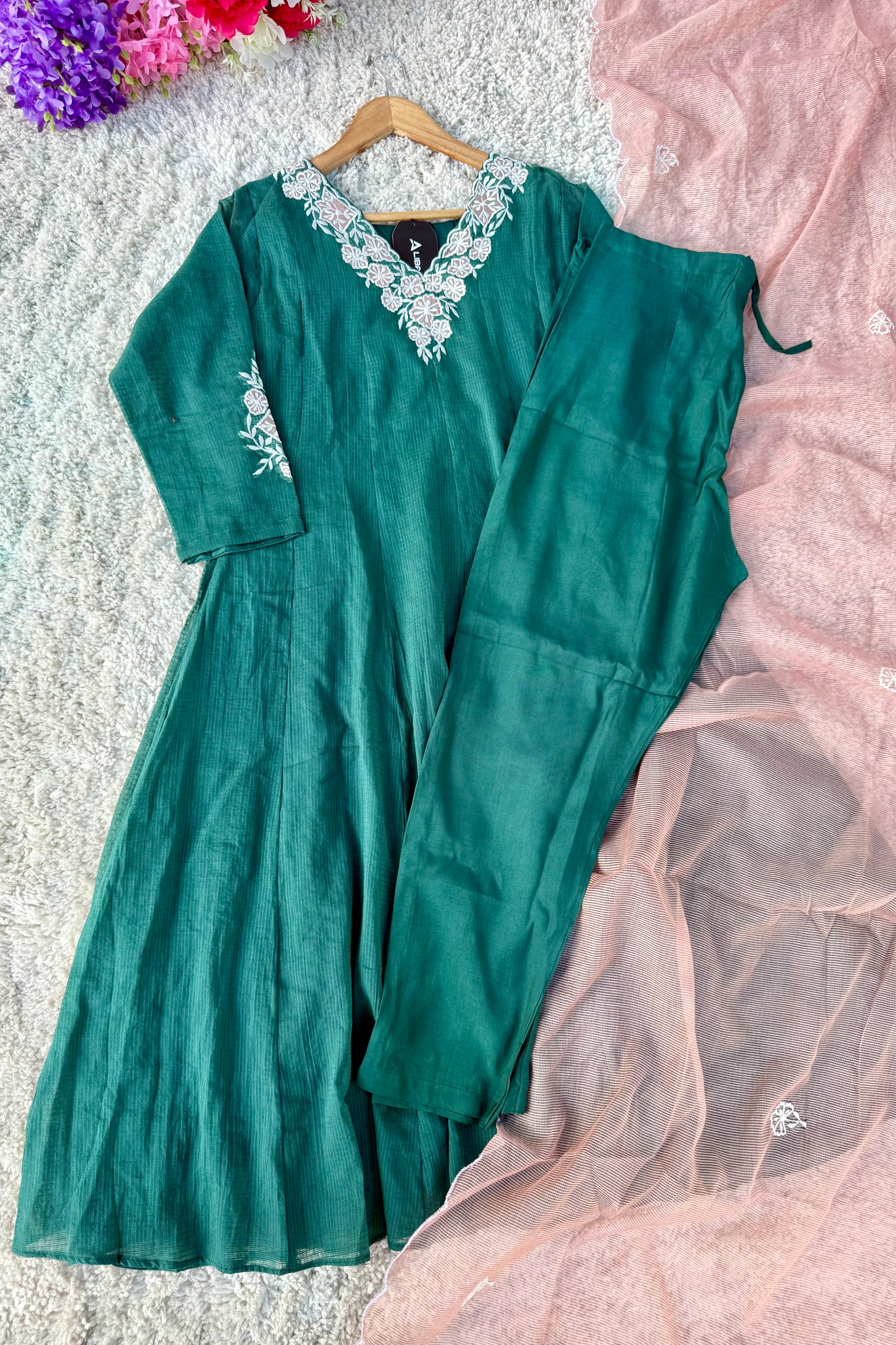 ✨AZ02- Beautiful Kota Embroidered A Line Kurta set
