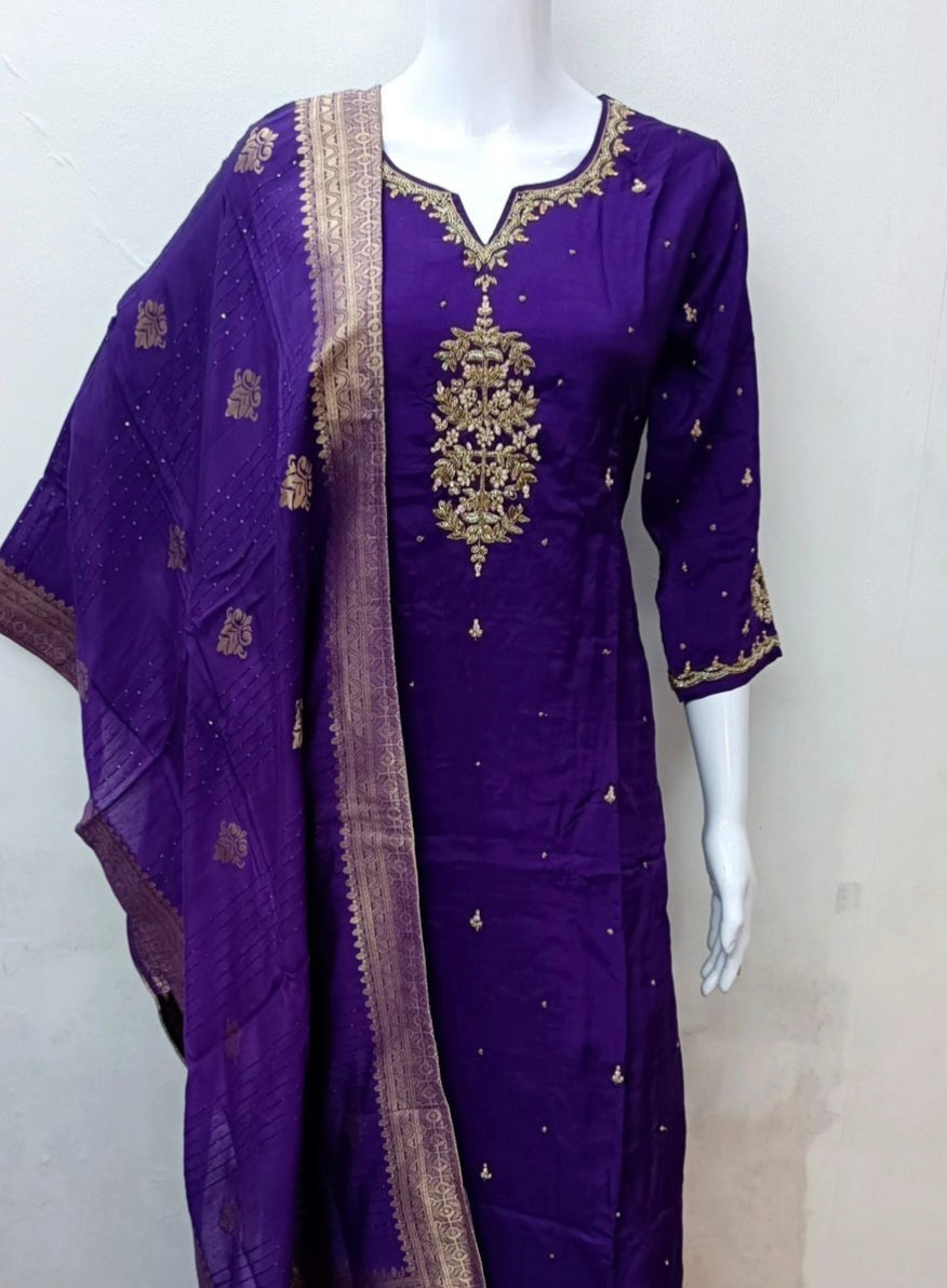 “ARVIN” Premium Heavy handwork dola silk kurti set